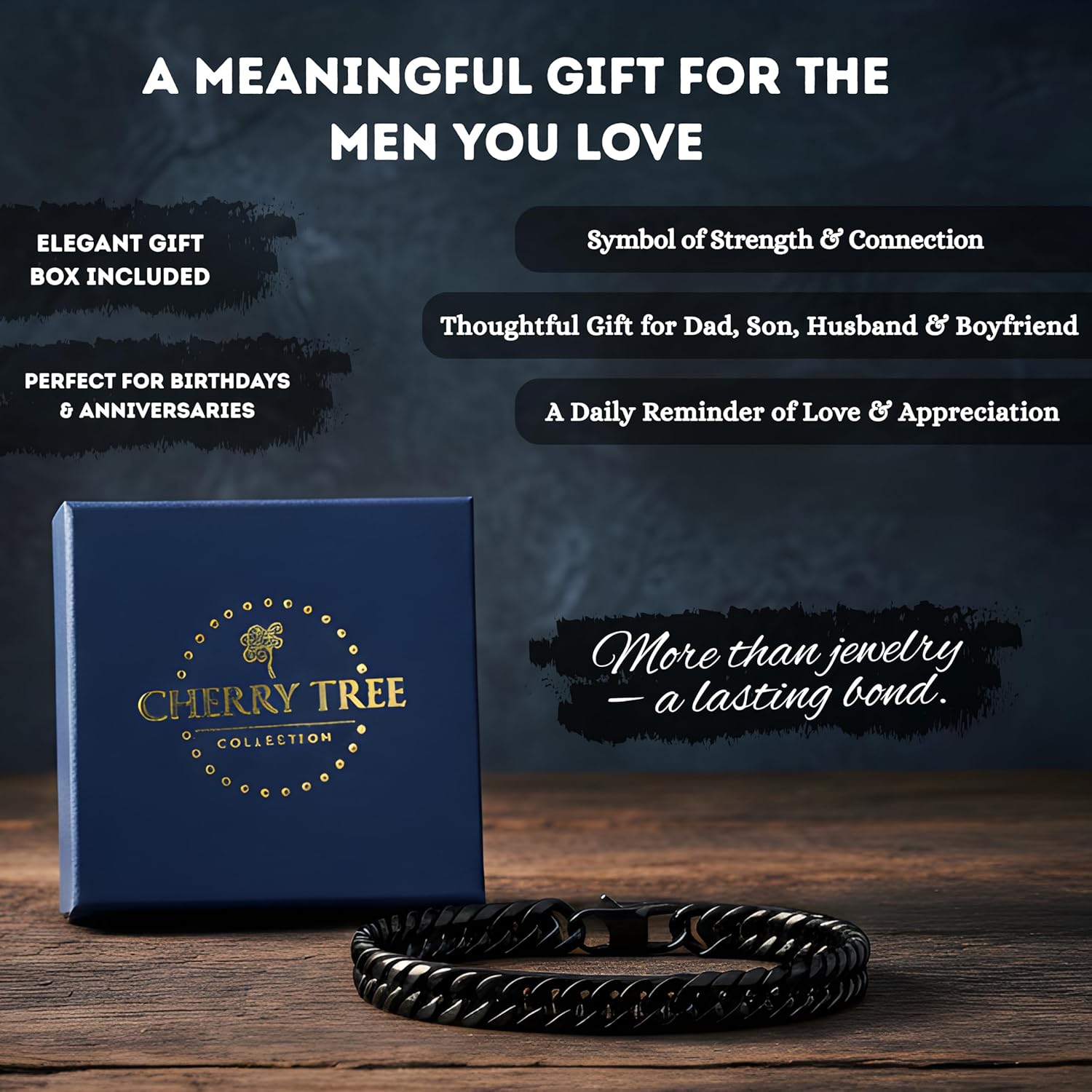 Stainless Steel Cuban Link Bracelet for Men, Classic Chain Bracelet - Men’s Bracelets in Silver/Gold/Black - Meaningful Gift for Son, Husband, Dad & Boyfriend - Hypoallergenic Jewelry with Gift Box