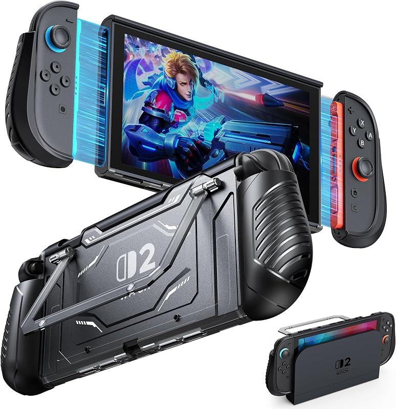 [Schutz in Militärqualität] FYOUNG Dockable Hülle für Nintendo Switch 2 (2025), Abnehmbare TPU Griff Abdeckung für Joy-Con 2, Anti-Kratzer PC Rückenschale Schutzhülle für Switch 2 Zubehör (Schwarz)