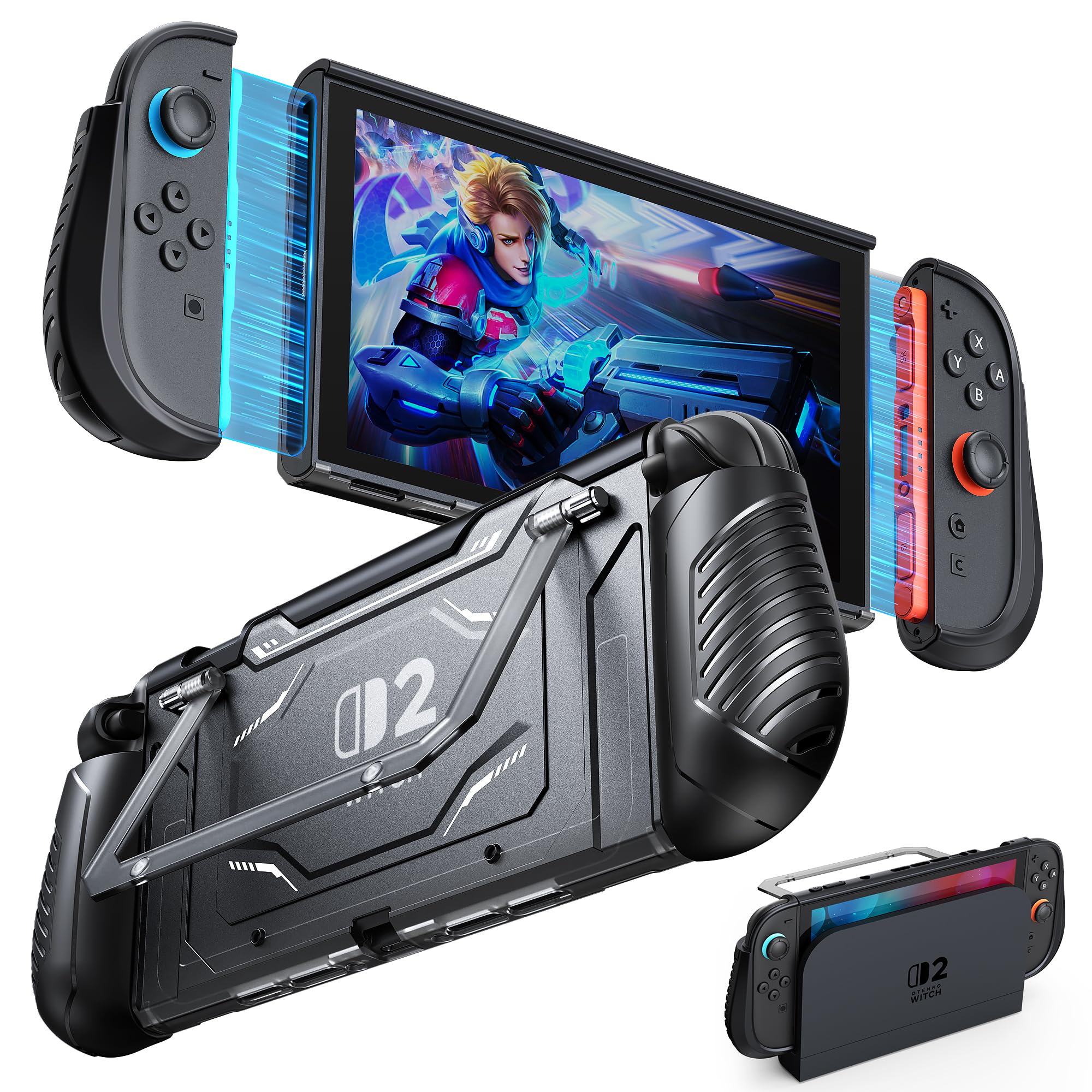 FYOUNG Coque Dockable pour Nintendo Switch 2, Grip de Protection en TPU Amovible Souple pour Joy-Con 2, Housse de Protection pour PC pour Accessoires Switch 2, Rangement pour 10 Cartes de Jeu (Coque)