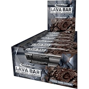 IronMaxx Lava Protein Bar - Dark Cookie - 18 x 40 g High Protein Bar with Creamy Core & Peanut Caramel Topping Low Sugar & No Palm Oil