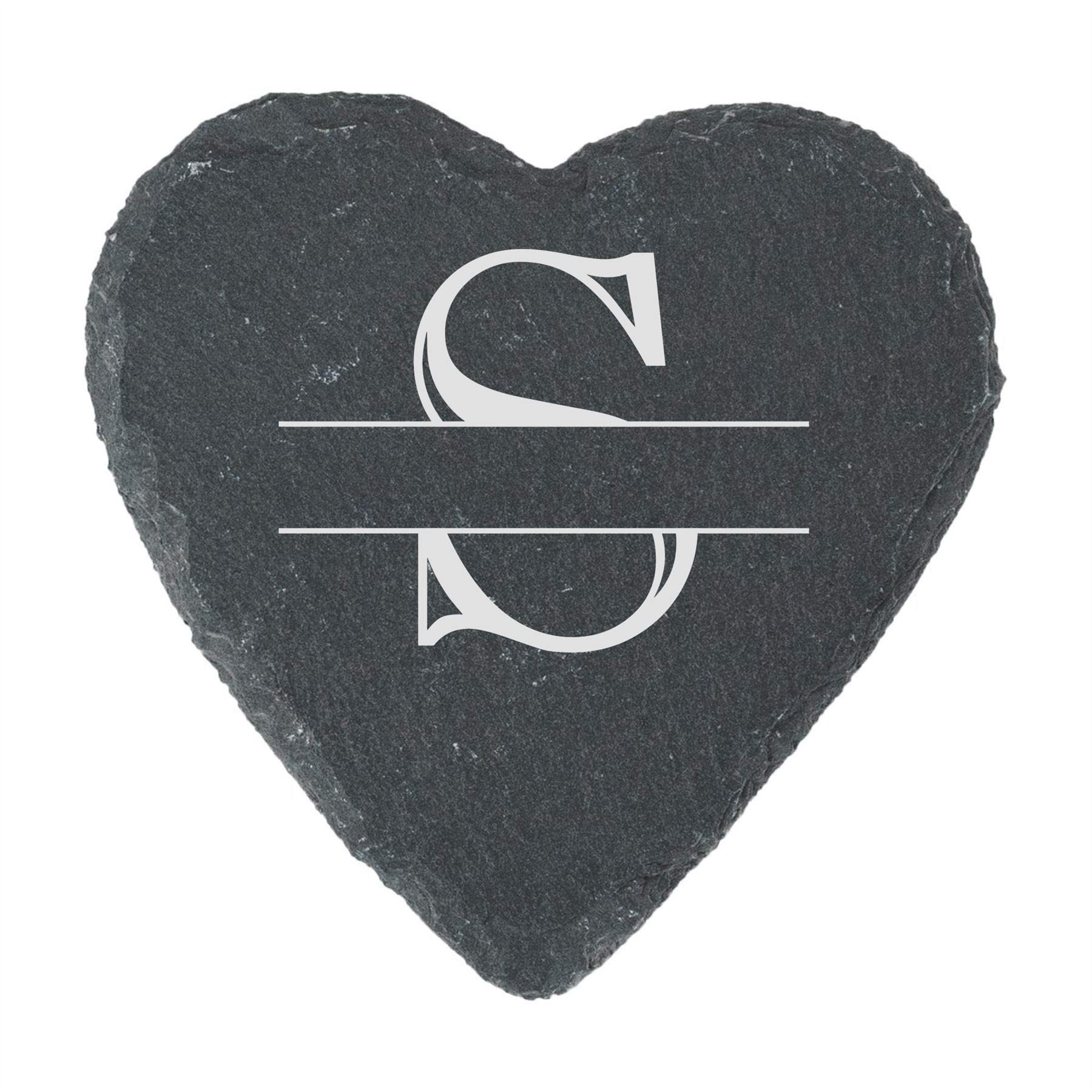 Personalised Engraved Novelty Initial and Name Heart Slate Coaster, Letter S, Set of 4, Personalise with Any Name, Perfect for Any Occasion