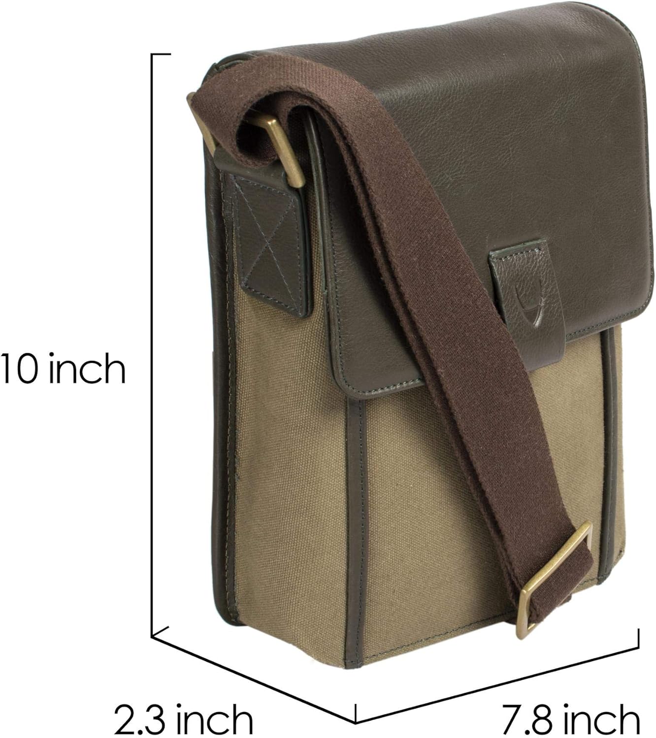 Hidesign Aiden Genuine Leather and Canvas Mini Crossbody Men/Women Messenger Bag/Travel Bag / 10.5" iPad Bag (Green)