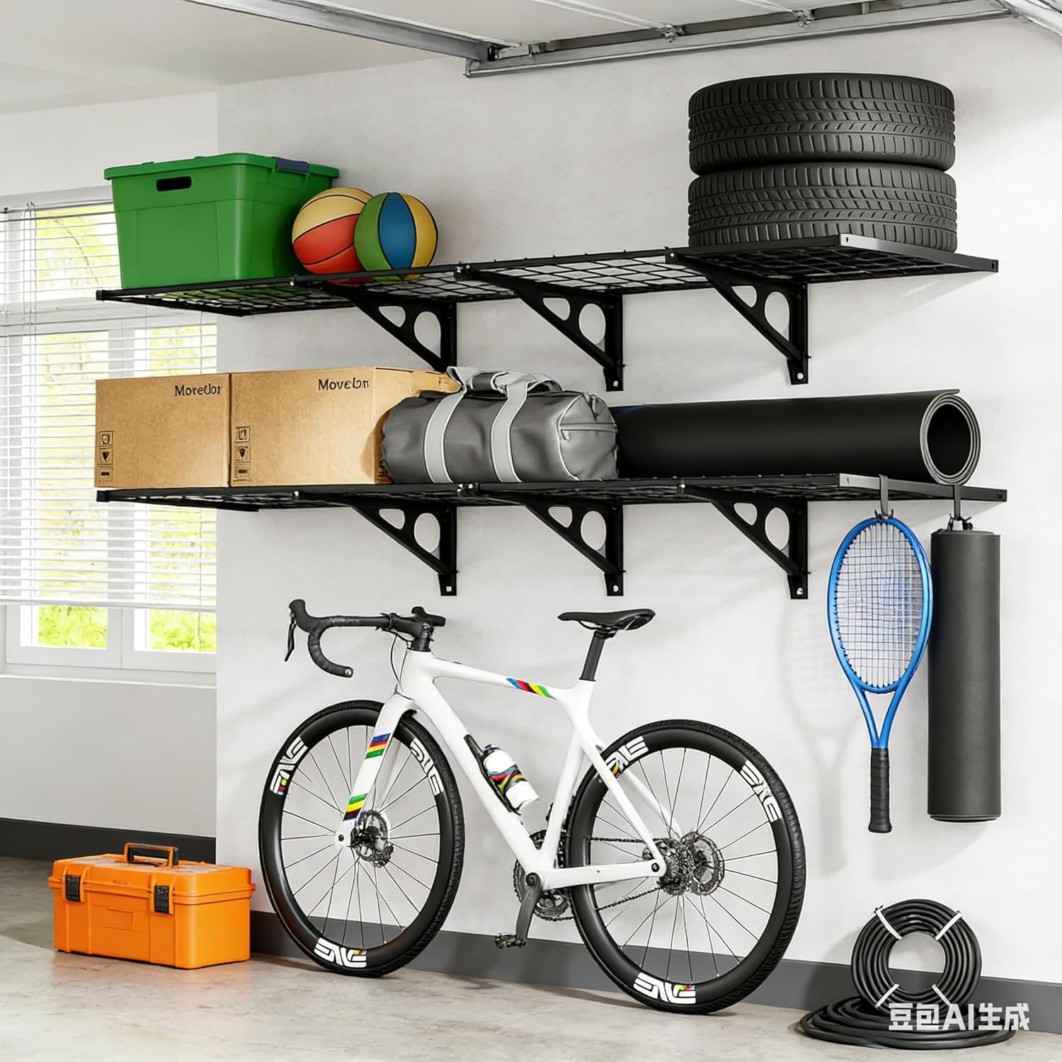 Takywep Garage Shelving 2-Pack 2x6ft Wall Shelf 24-Inch-by-72-Inch Garage Storage Rack Floating Shelves, Black, Classic Series