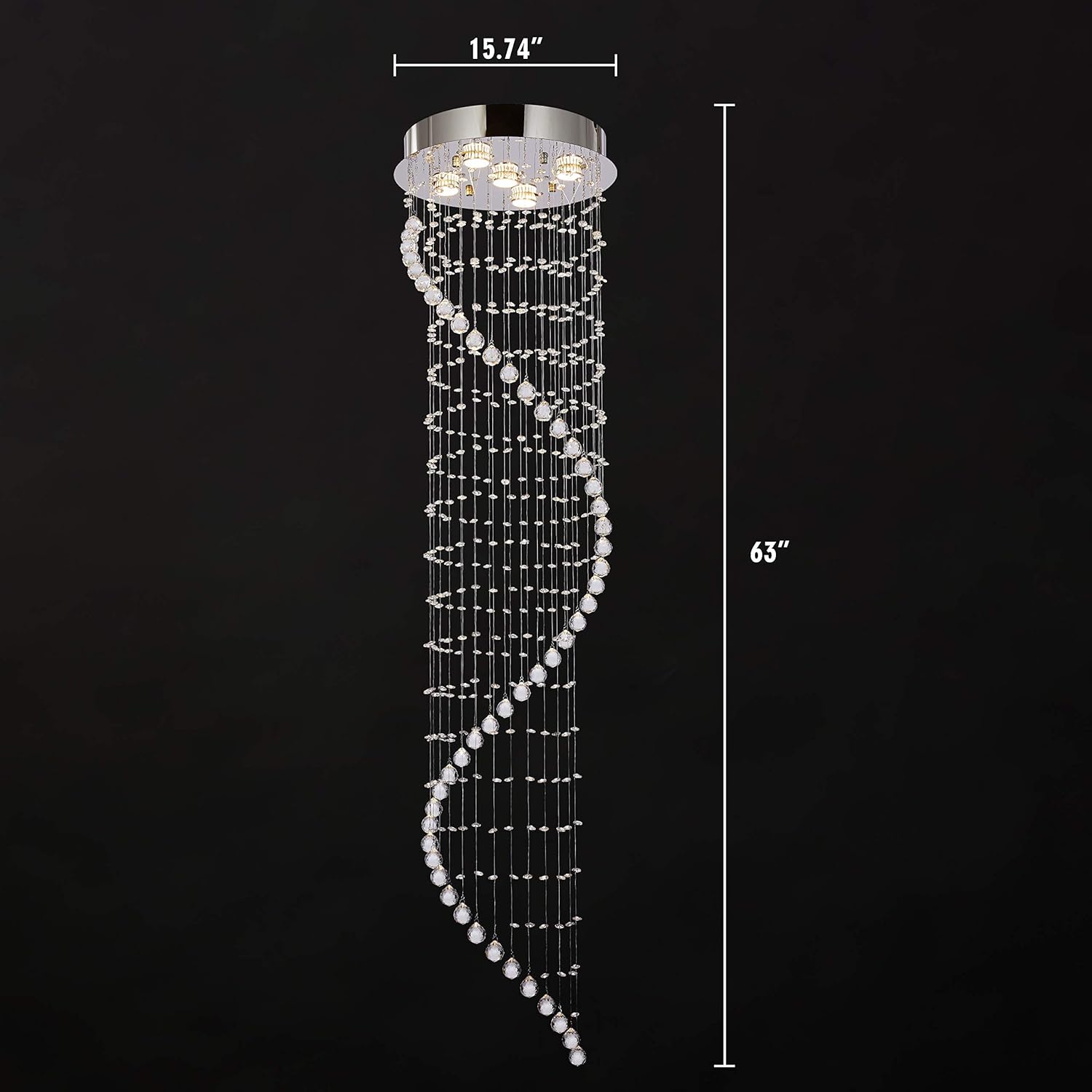 Best Promo Loclgpm H63'' Glam Crystal Raindrop Chandelier, Modern Spiral Flush Mount Ceiling Light Fixture, 5 Lights LED Pendant Lighting for Foyer, Staircase, Living Room, Hallway, Stair Lobby
