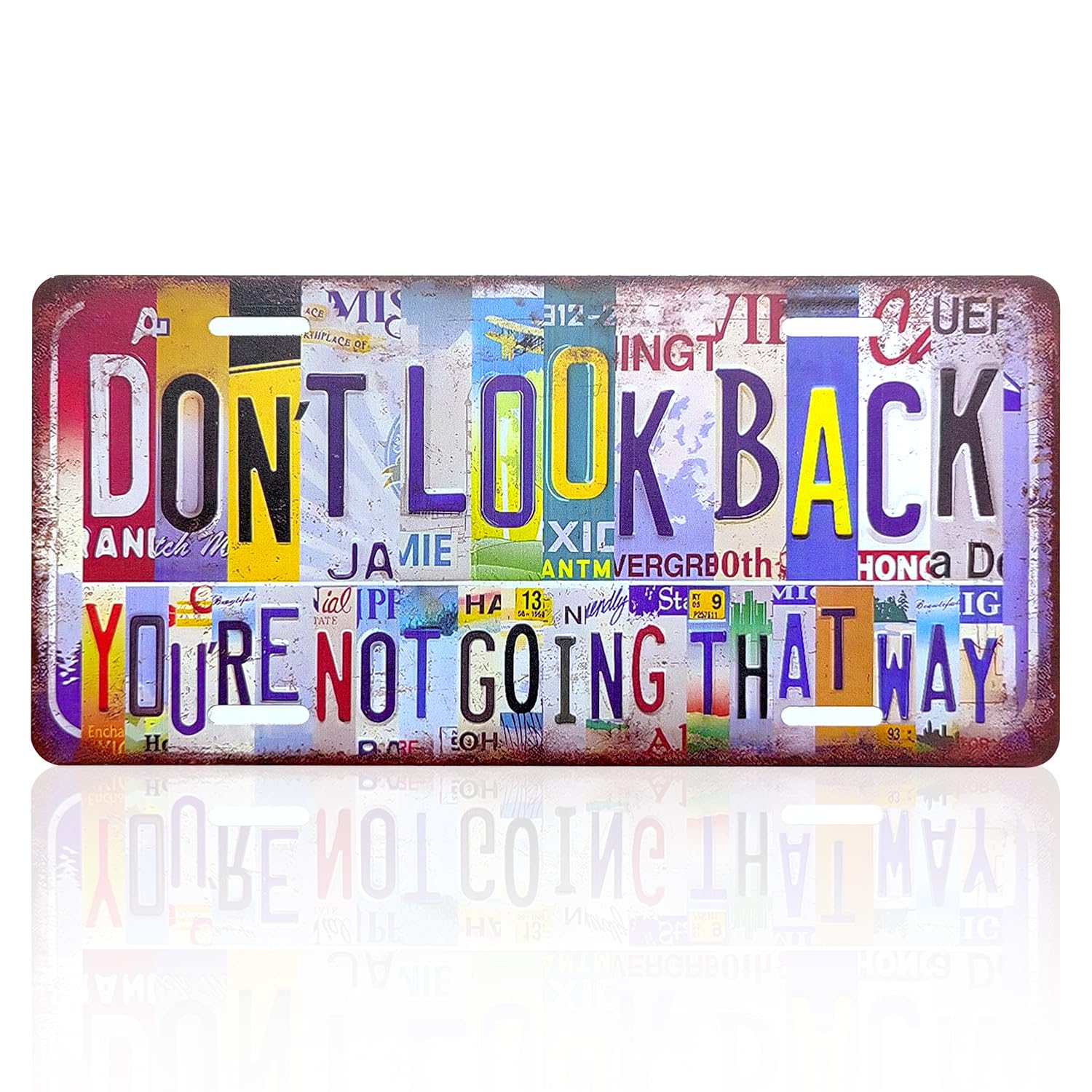 BLNC Vintage License Plate Decor, Aluminum Plate Colored Logo Decoration for Home Office Basement Garage Bar Restaurant Living Room Garden Yard (DON’T LOOK BACK)