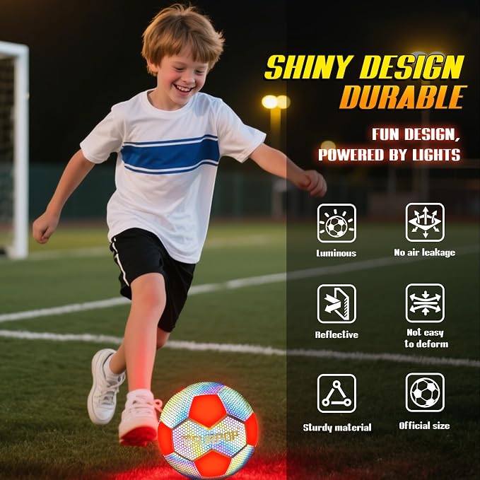 Balón de fútbol con luces LED y brillo en la oscuridad, talla 5 miniatura 6
