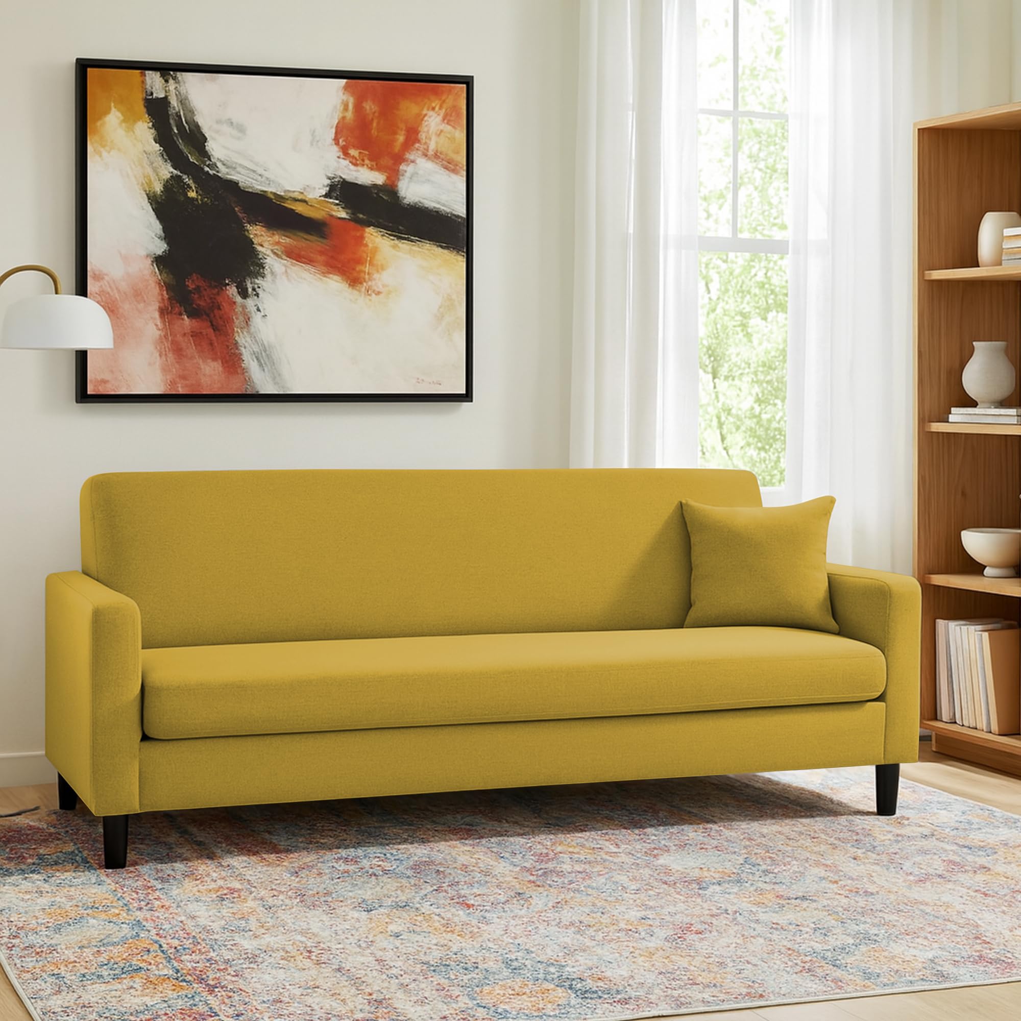 Casaliving Premium Valkyrie 3 Seater Sofa Set 3 Seater Modern Sofa Set for Living Room (Yellow Color Fabric)-image-14