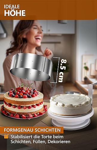 Miniatura 3 de Menz Stahlwaren GmbH - Anillo para tartas  Fabricado en Alemania  Molde de acero inoxidable ajustable y se puede fijar con clips  3.3" de alto  para