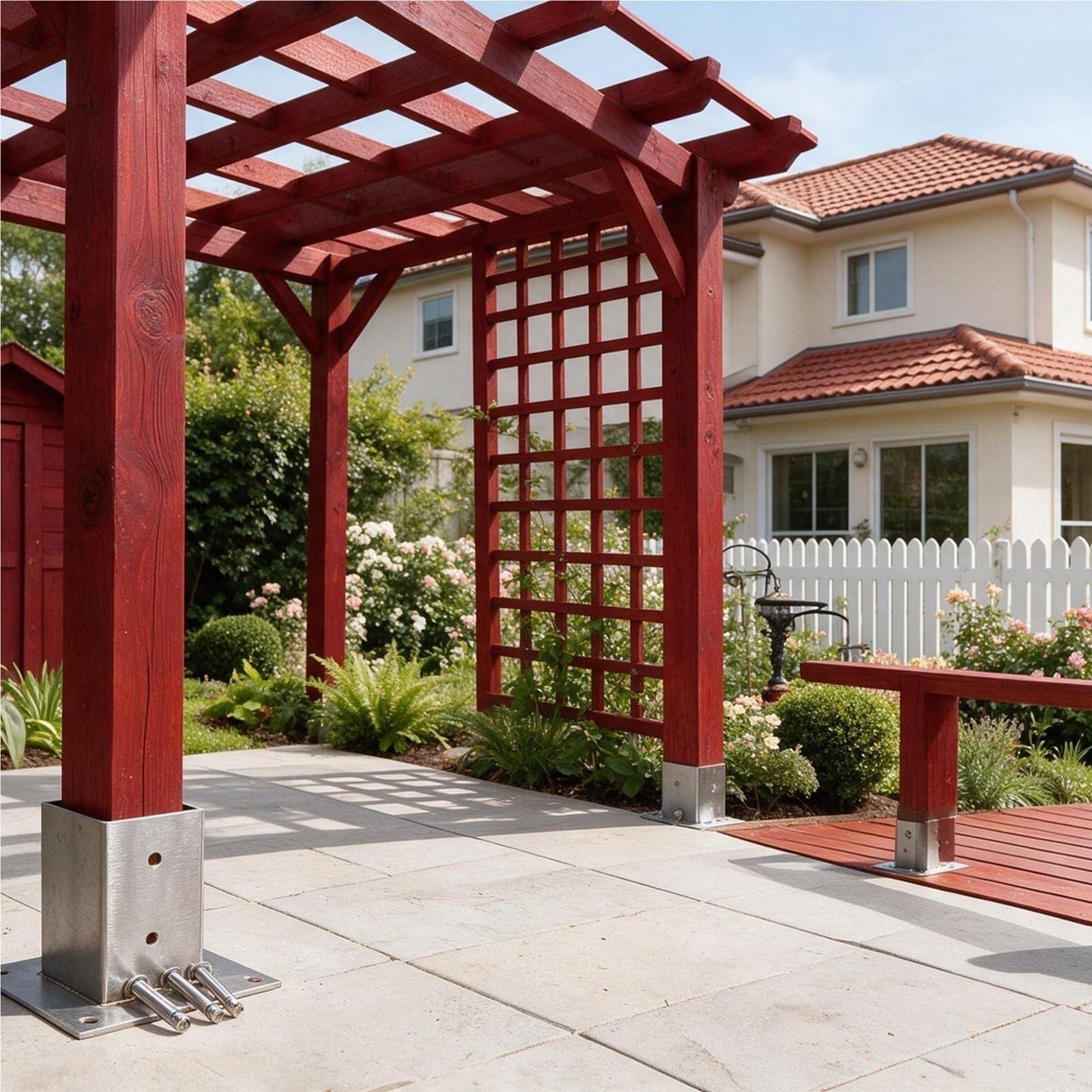 supporti per pali in legno Base Per Pali Per Recinzione Per Carichi Pesanti, Pergola Con Viti, Quadrati Per Cassetta Delle Lettere/gazebo/pergola/ringhiera Ponte(5 pcs,L W 80 x 80mm/H 80mm)