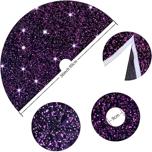 Miniatura 46 de Falda de árbol de Navidad, falda de árbol de lentejuelas rosadas, falda de árbol de terciopelo de 36 pulgadas de diámetro, faldas redondas de árbol