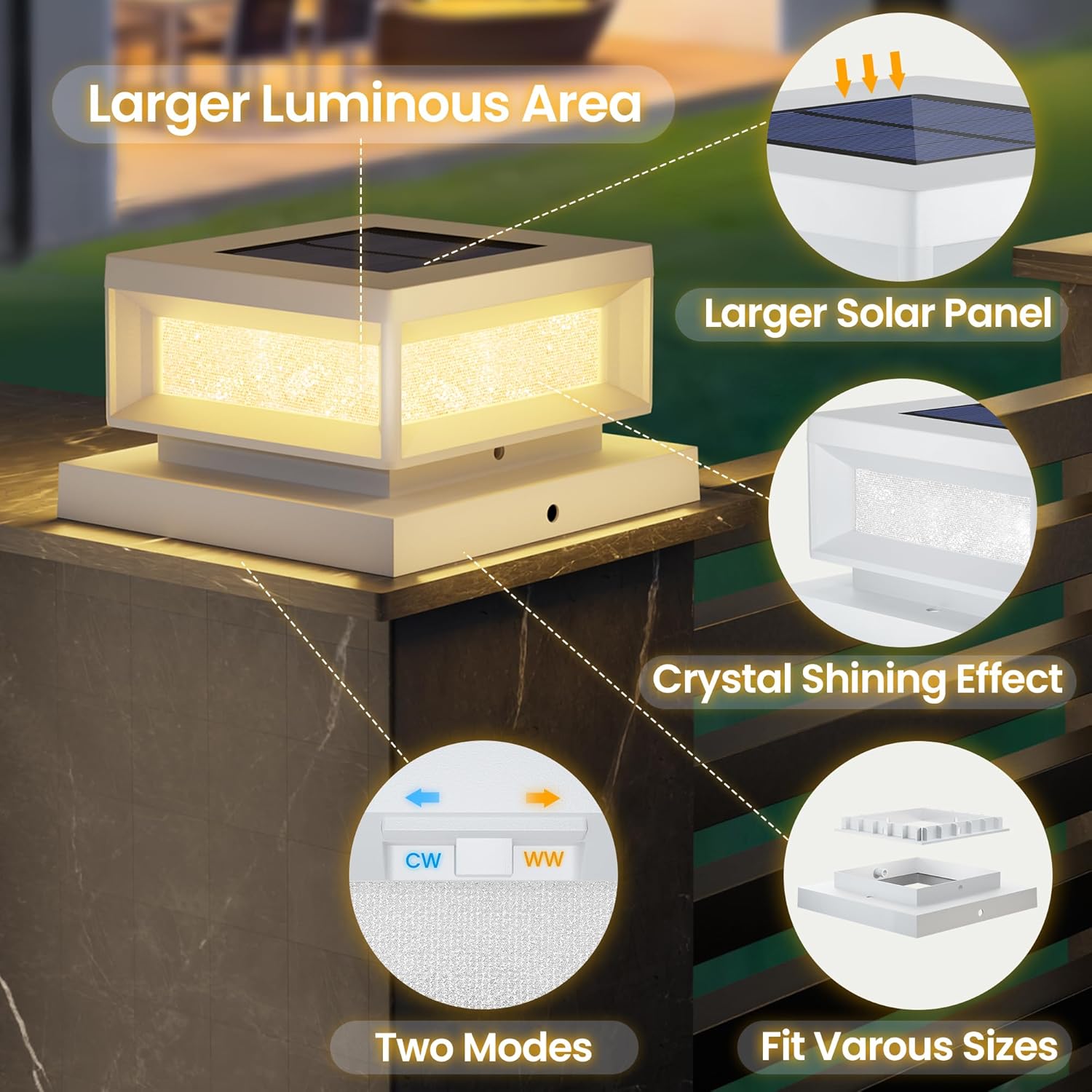 Mlambert ソーラーポストキャップライト 4個パック 屋外 防水デッキフェンスポストライト 4x4木製/ビニールポスト用 6x