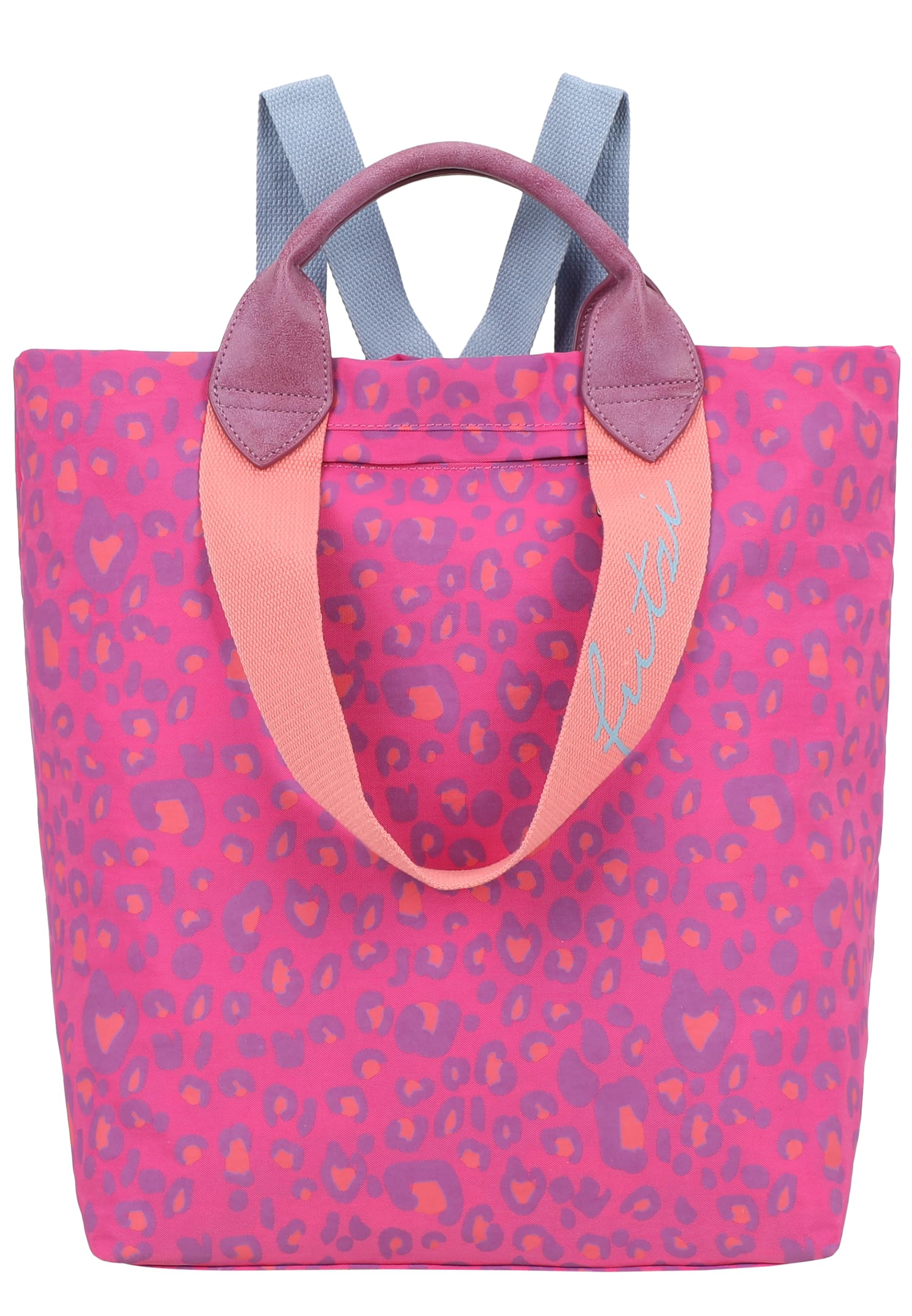 Fritzi Ju Leo Backpack Nylon Women's Backpack Festival City Vegan Leopard Print Ultralight Adjustable Straps 38 x 30 x 17 cm - Pink, Green, Purple, Beige, pink, 38 x 30 x 17 cm