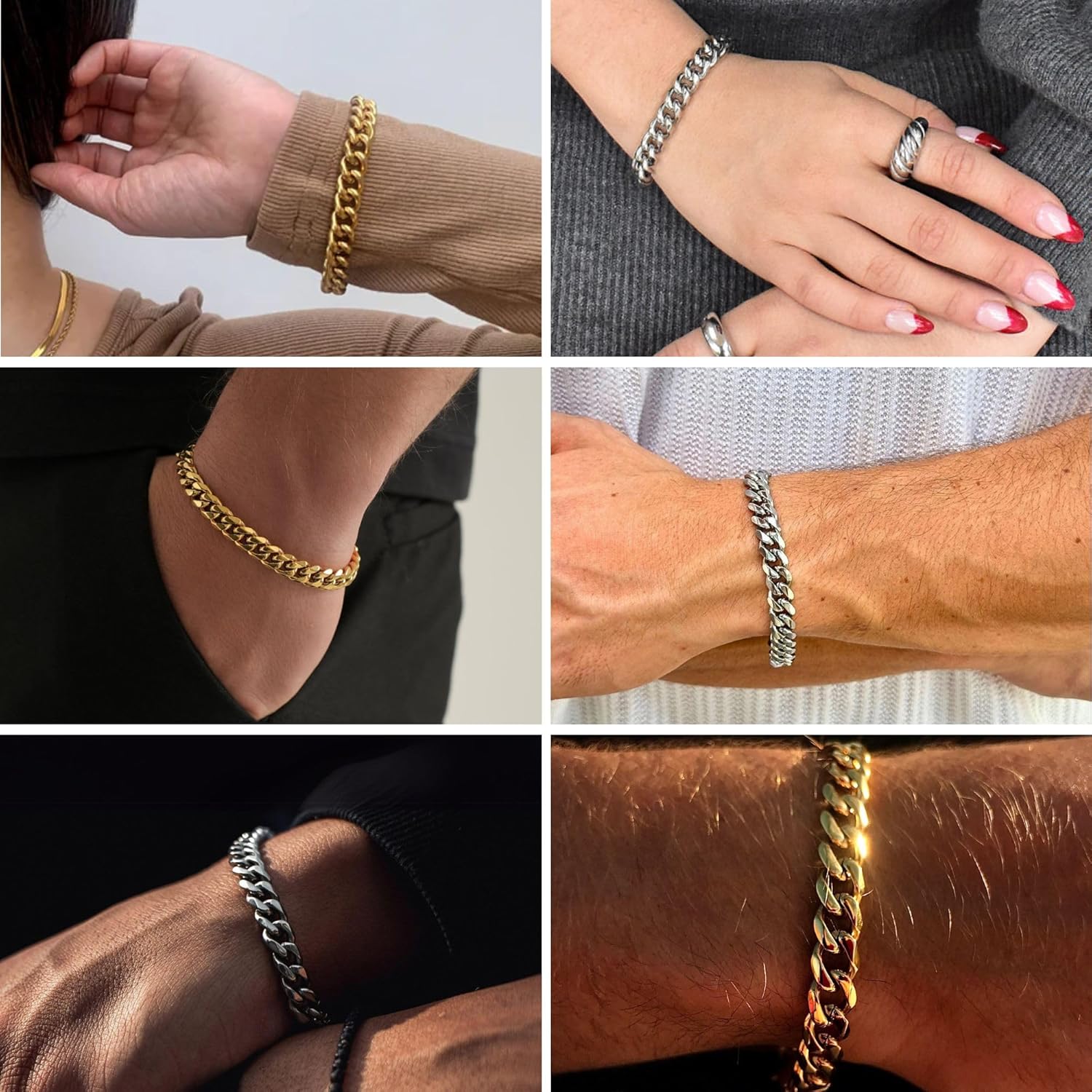 NOKMIT Stainless Steel Cuban Link Bracelet for Men & Women, 5mm/9mm/12mm Width, 7"/7.5"/8"/8.5" Length, Dainty 14K Gold Silver Chunky Curb Chain Bracelets Hip Hop Jewelry, Unisex Gifts - Image 2