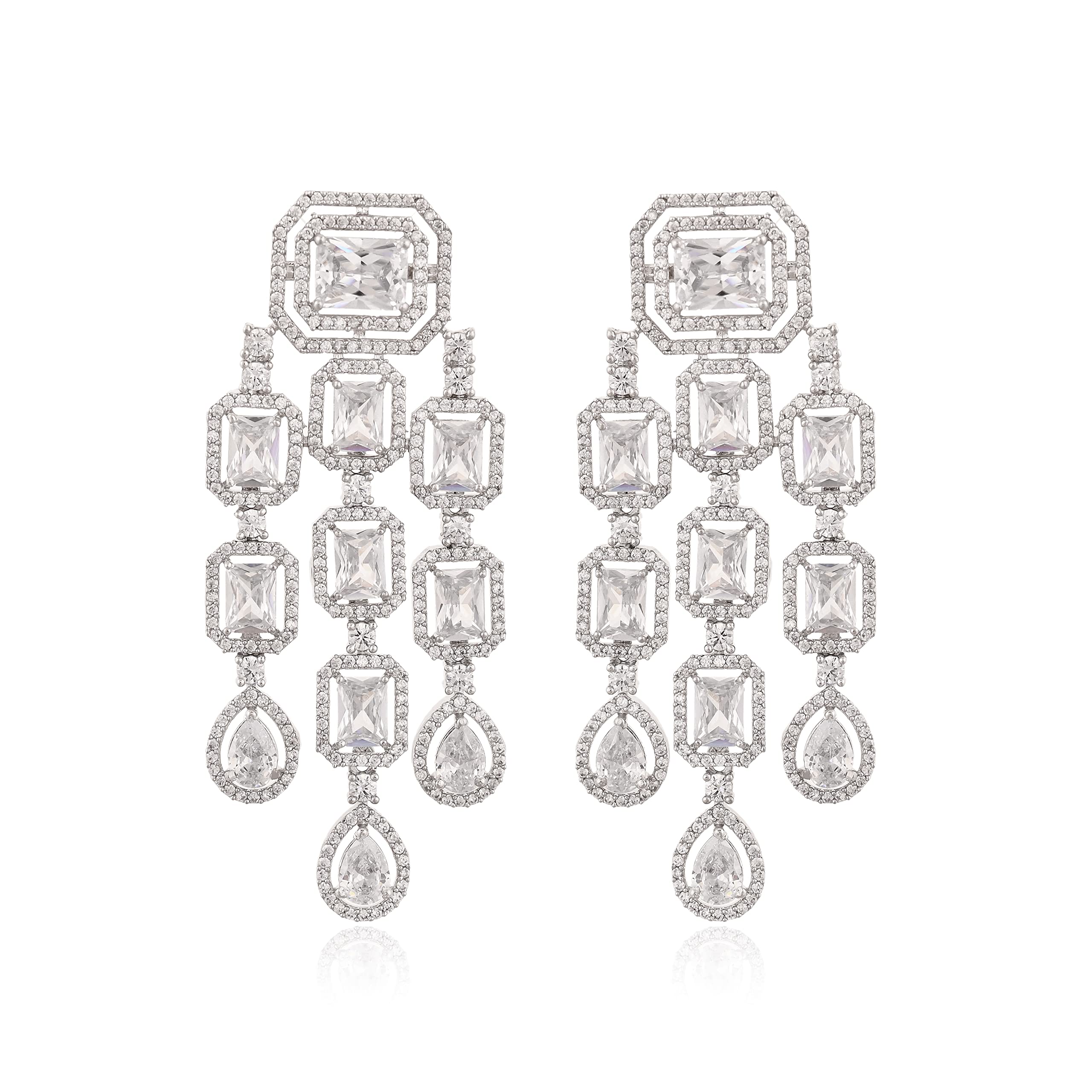 Ratnavali JewelsEarrings American Diamond Gold Plated Stylish Long Multi color Dangle Drop Earring For Women