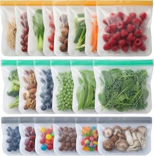 20 Pack Reusable Freezer Bags, Leakproof Reusable Silicone Food Storage Bags BPA Free Contaizers, Snack Sandwich Gallon Bags for Meal Prep, Marinate Meat, Salad Fruit, Veggies, Lunch, Travel, Kitchen