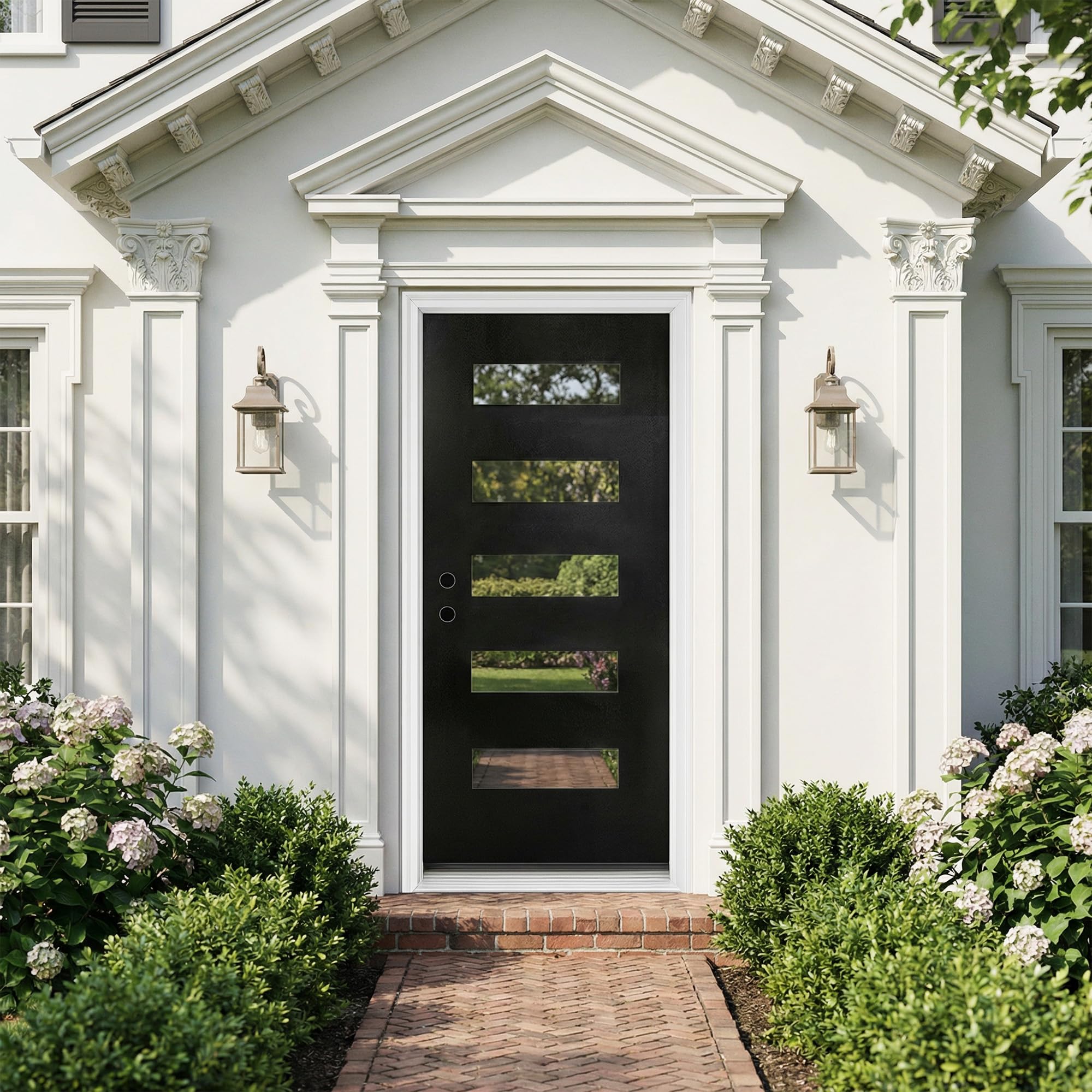 Casaphoria 36" x 80" Fiberglass Entry Door with White 4-9/16" Vinyl Frame,Right Hand Inswing Exterior Door with Brickmould,Contemporary 5-Lite Knock-Down Front Door for Home Entrance, Balck
