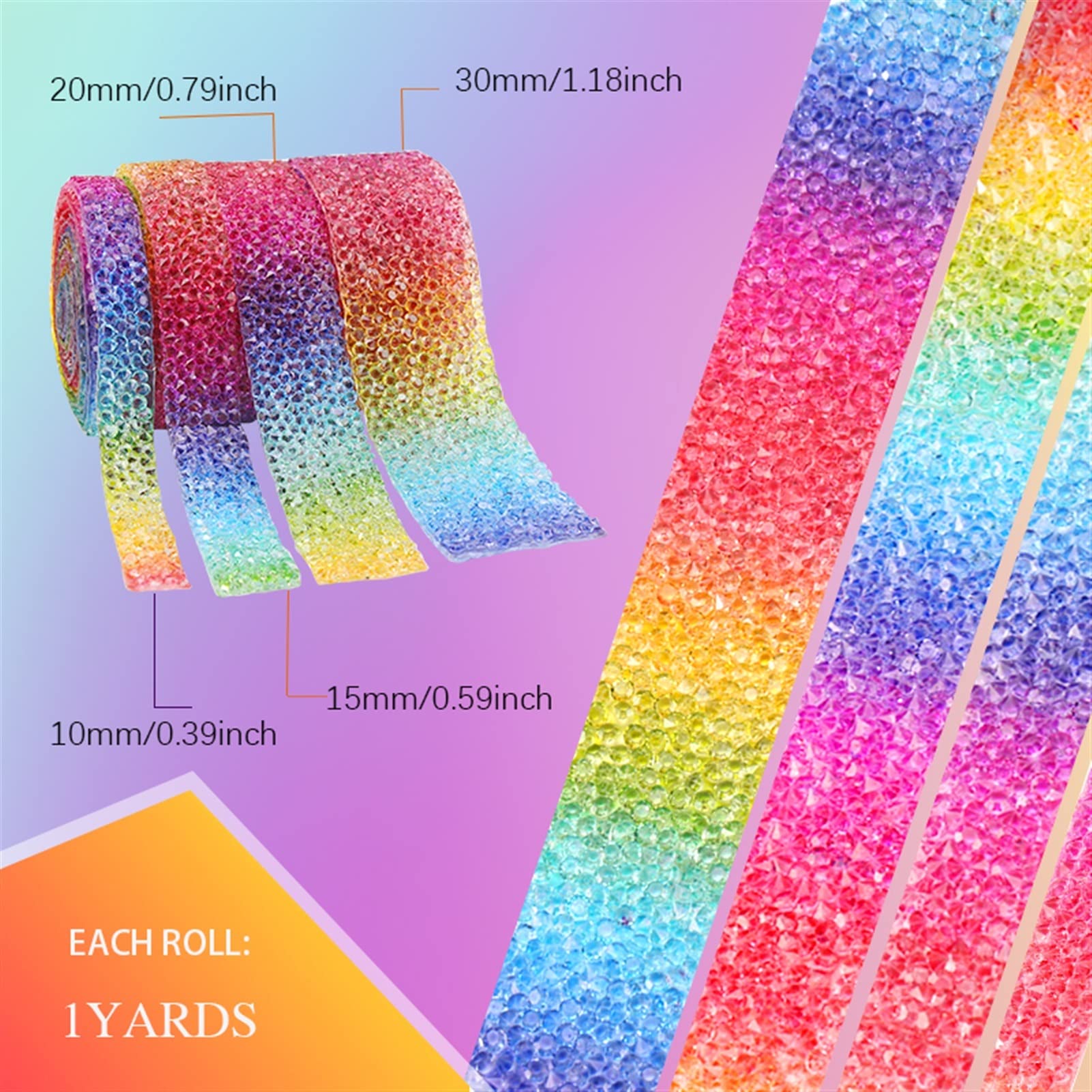 ACiyD Mehrzweck 4 Rollen Regenbogen-Strassband Trim Kristall Trim Nähband DIY Strass für Dekorationen Kleidungsstück Zubehör für Geschenkverpackungen Handwerk (Color : Rainbow) (Rainbow)