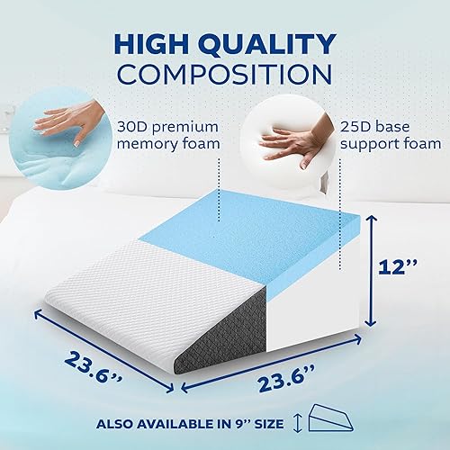 Miniatura 5 de REOKA Almohada de cuña de espuma viscoelástica (12 pulgadas de altura) posicionador de cuña con funda jacquard elegante para reflujo ácido,