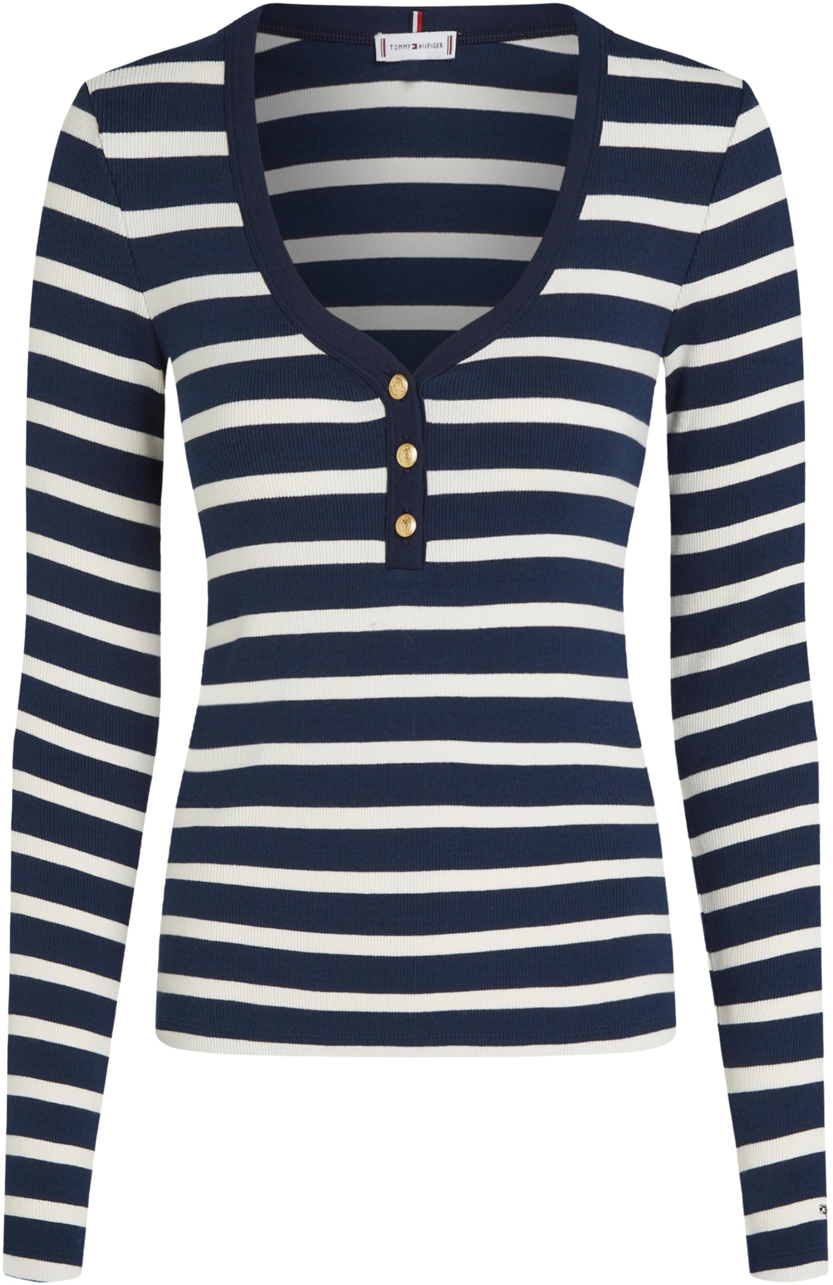 Tommy Hilfiger Camiseta de Manga Corta Mujer Slim Henley con Botones
