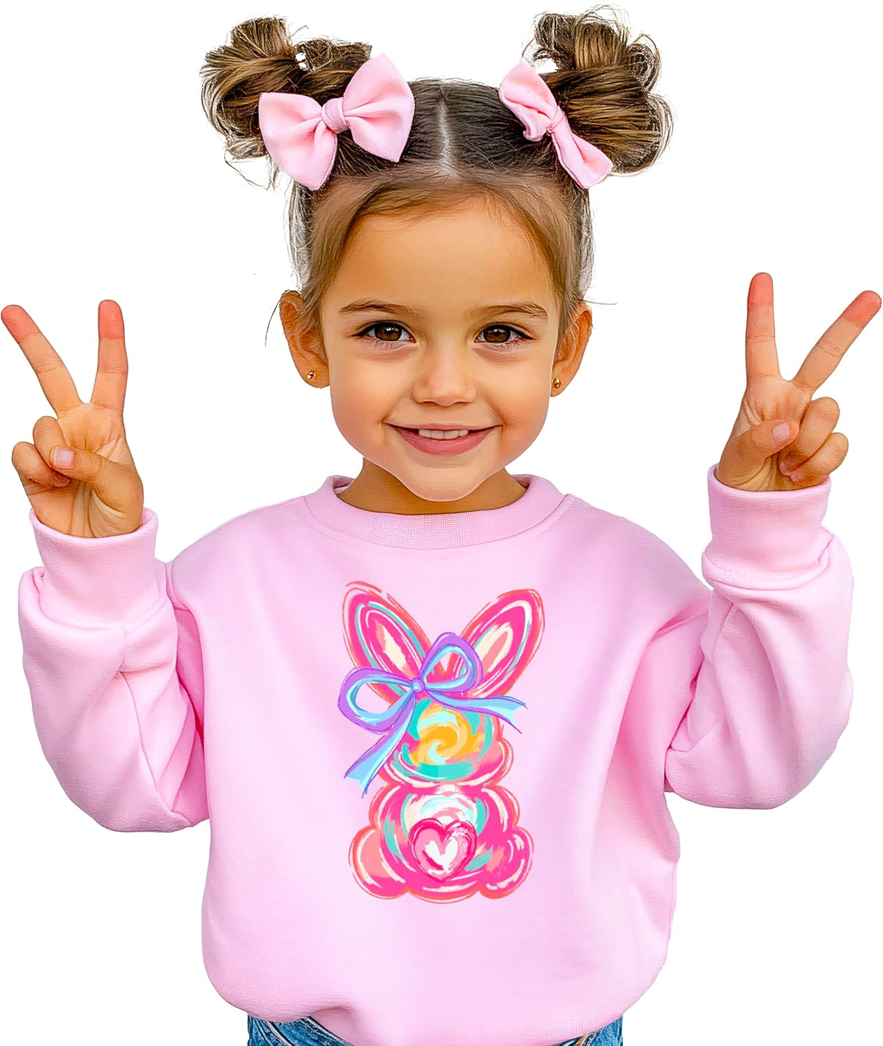 Olive Loves Apple Painted Easter Bunny Sweatshirt for Girls Colorful Coquette Spring Pullover for Kids