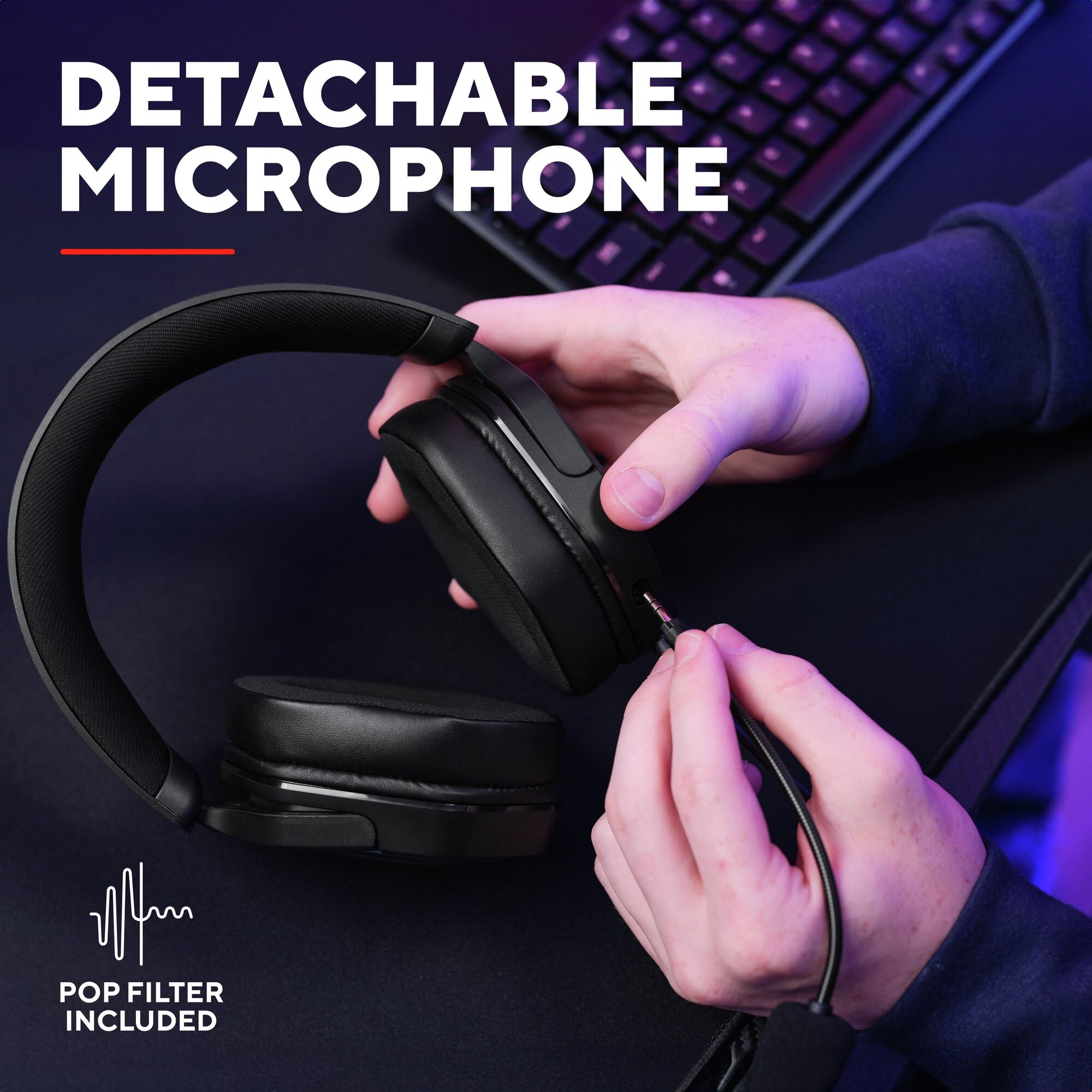 GXTrust Ravox słuchawki gamingowe PS5 PS4 Switch PC Smartfon 3.5mm, czarne | przetworniki 50mm, odpinany mikrofon, headset dla gracza, przewodowy zestaw słuchawkowy wokółuszny, biały