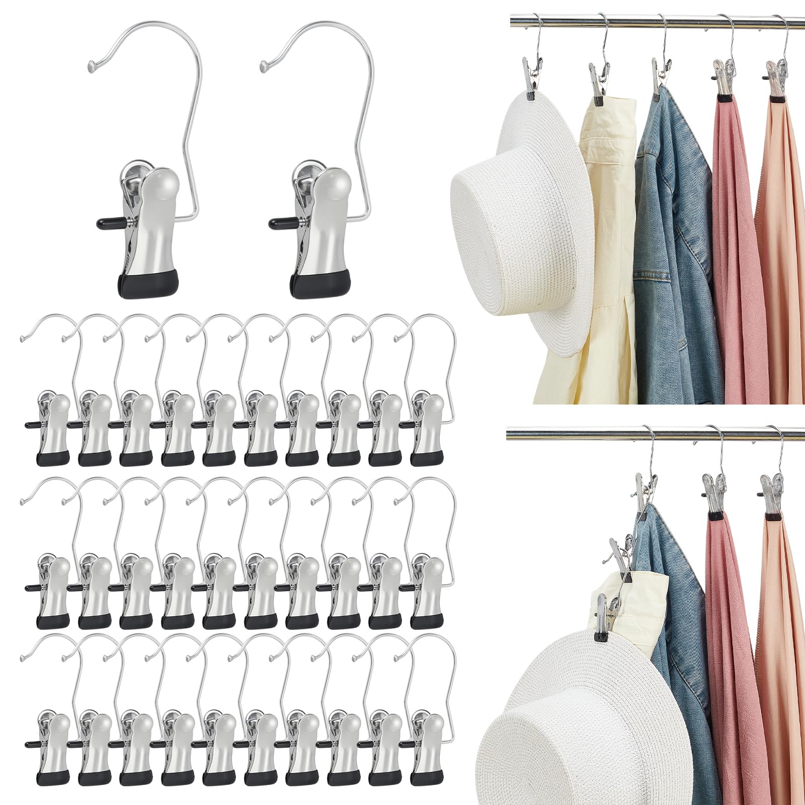 200 Stück Stiefel-Kleiderhaken für Schrank, Edelstahl-Kleiderhaken, Wäscheklammern, tragbare Clip-Kleiderbügel, Wäscheklammern, Kleiderbügel für Kleiderschrank-Organisation