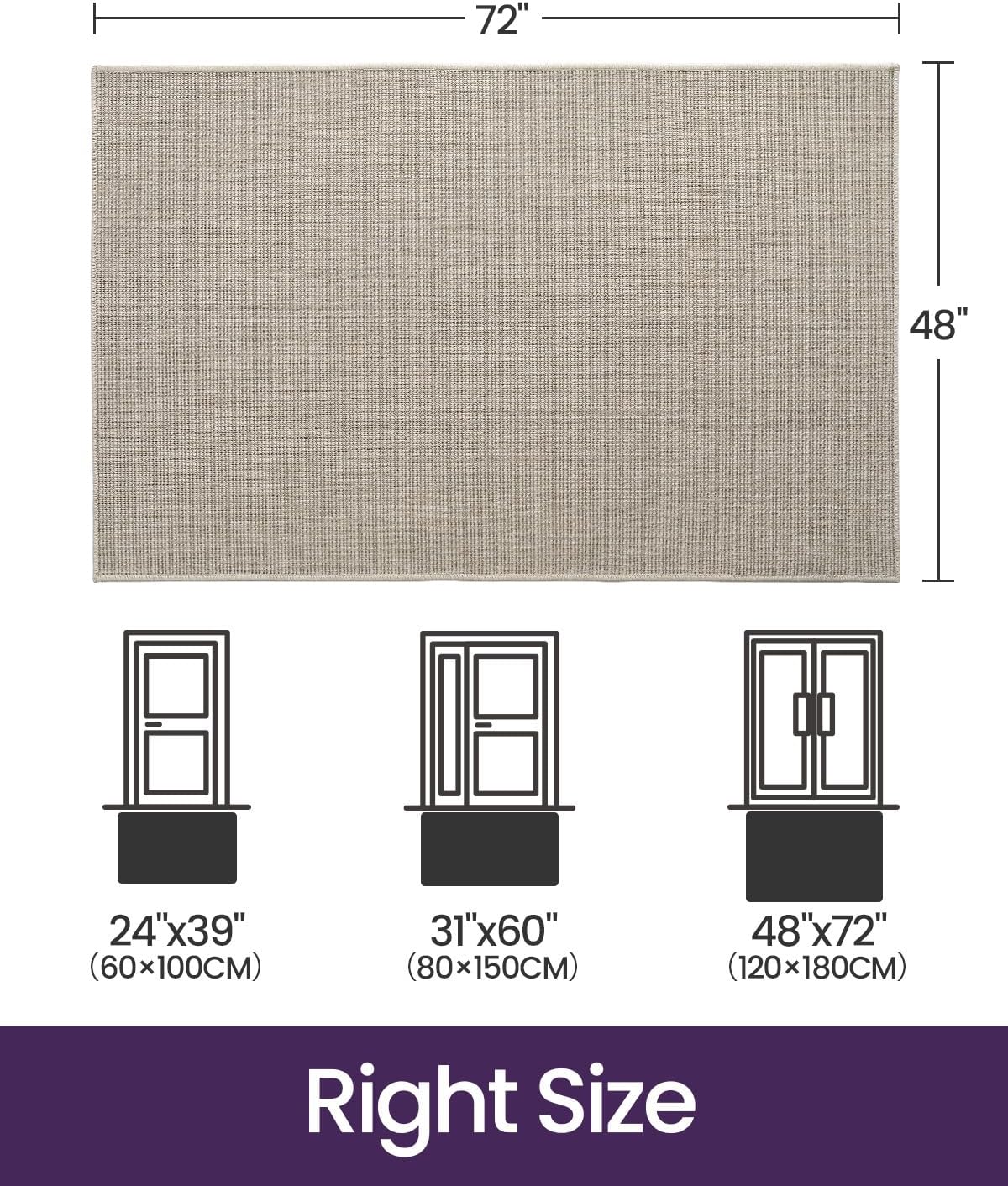 DEXI Dirt Trapper Door Mat with Rug Pad Gripper, 48x72, Light Beige-Gray