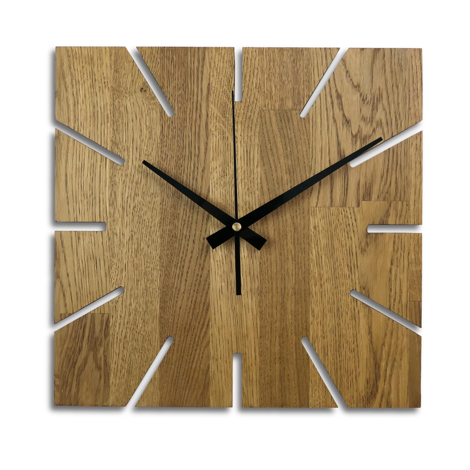 SENTOP Wall Clock MAS008 Made of Real Oak Wood, Modern Wall Clock Made of Real Oak, Hanging Decoration, Square (Colour Oak