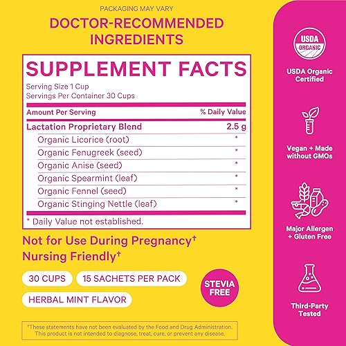 Miniatura 4 de Cigüeña color rosa oro líquido Hojas orgánicas sueltas en sobres de té biodegradables para enfermería lactancia apoyo a la lactancia cero plástico