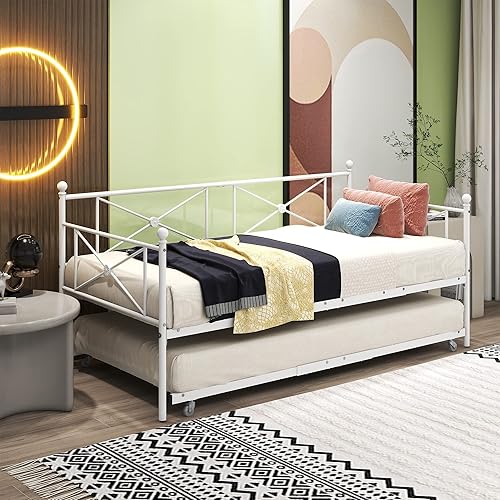 Miniatura 4 de ARFARLY Sofá cama de metal clásico con soporte de listones de acero de alta calidad, base de colchón multifuncional, marco de sofá cama con