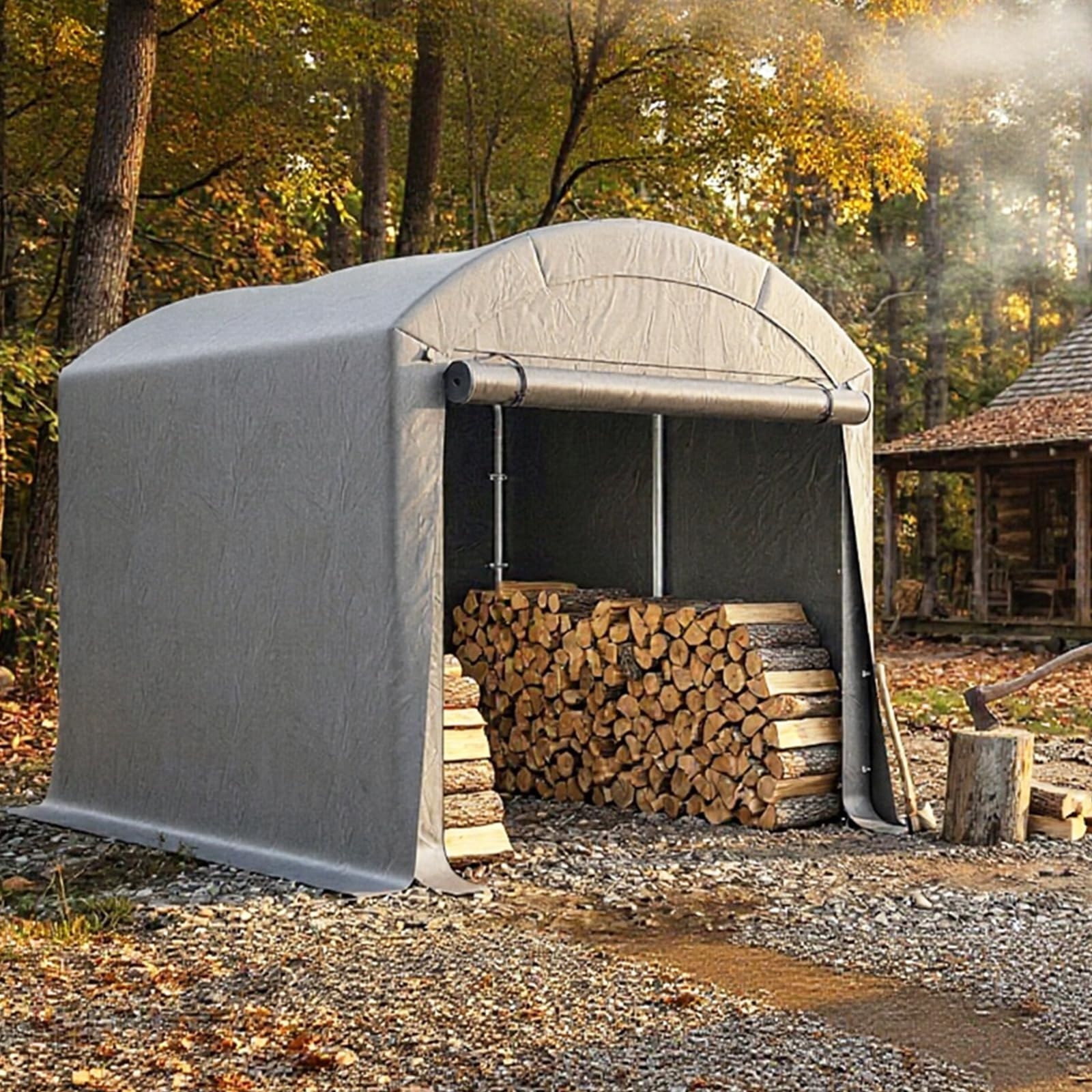 LARMNEE Fahrradunterstand, Fahrradgarage, Gerätehaus, Garagenzelt, 182 x 182 x 205 cm, Carport Lagerzelt Gerätezelt für Gartengeräte Fahrräder, für Garage, Garten, Abstellraum, Grau EGY01ZX02