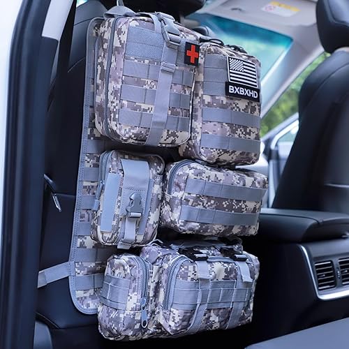 Miniatura 10 de Organizador táctico universal para respaldo de asiento de automóvil, organizador táctico Molle, panel protector de vehículos con 5 bolsas