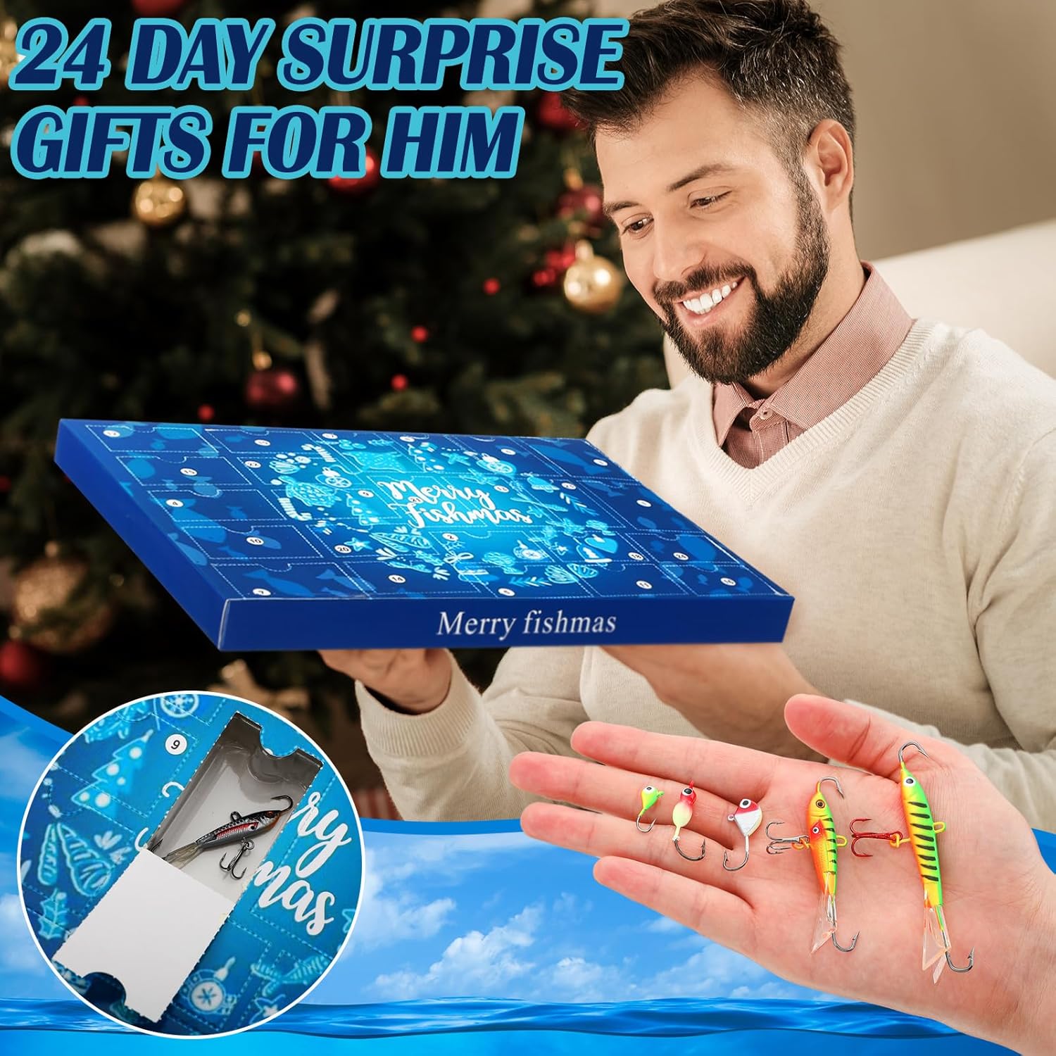 Hollowfly 24 Ice Fishing Advent Calendar 2026 Christmas Countdown 24 Days Ice Fishing Lures Countdown Calendar Set for Ice Fisher Adult Men Father Ice Fishing Blind Box Surprise Gift (Bright Style)