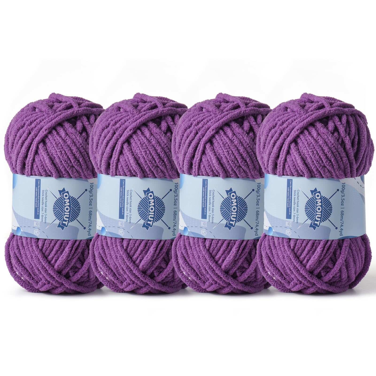 4 Pack Chunky Chenille Yarn for Crocheting, Baby Yarn for Crocheting Soft Blankets, Bulky Yarns for Crochet Amigurumi, 400g (297yds) Fluffy Velvet Yarns for Hand Knitting (4 Purple)