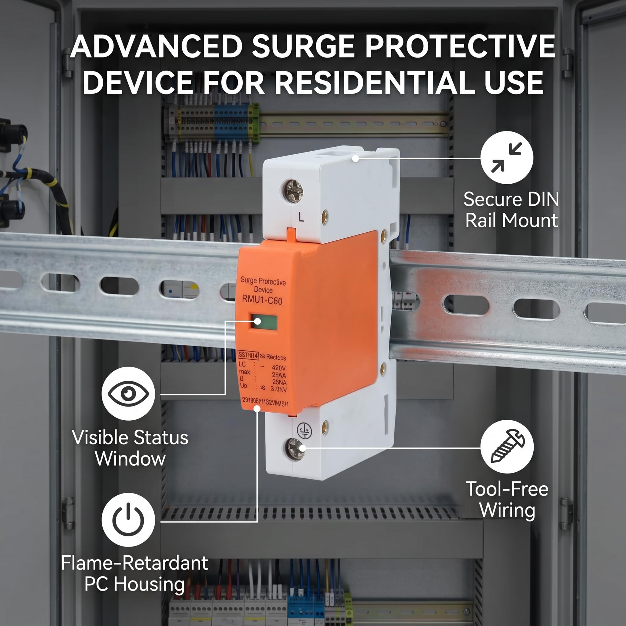 Dispositivo de protección contra sobretensiones, 4 piezas 1P Montaje en riel DIN SPD Protección contra sobretensiones para el hogar Protección contra sobrevoltaje Protector AC 420V(Imax: 60 kA)