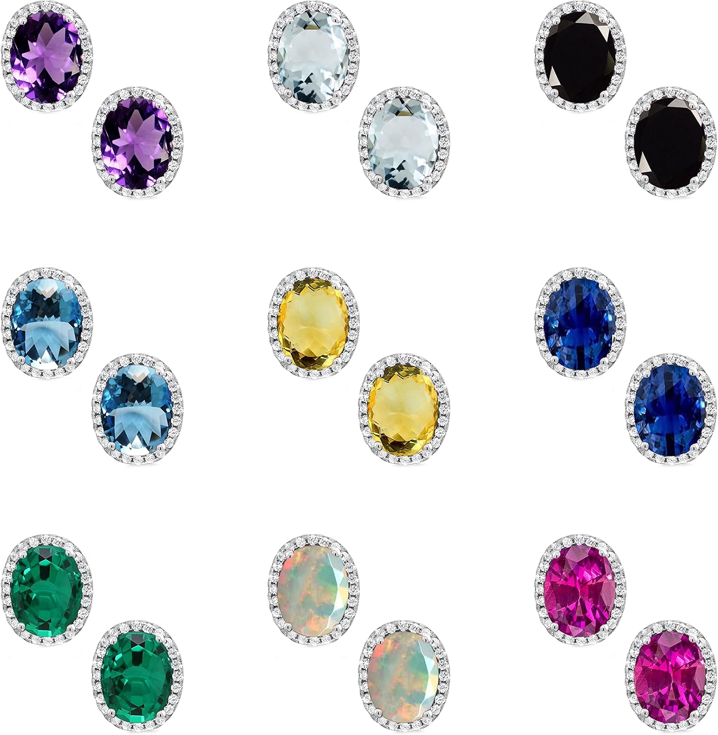 Choose Your Gemstone Oval Shape Halo Stud Earrings for Girls Fashion Birthstone Jewelry for Women with Butterfly backing Chakra Healing Silver Stud Earrings