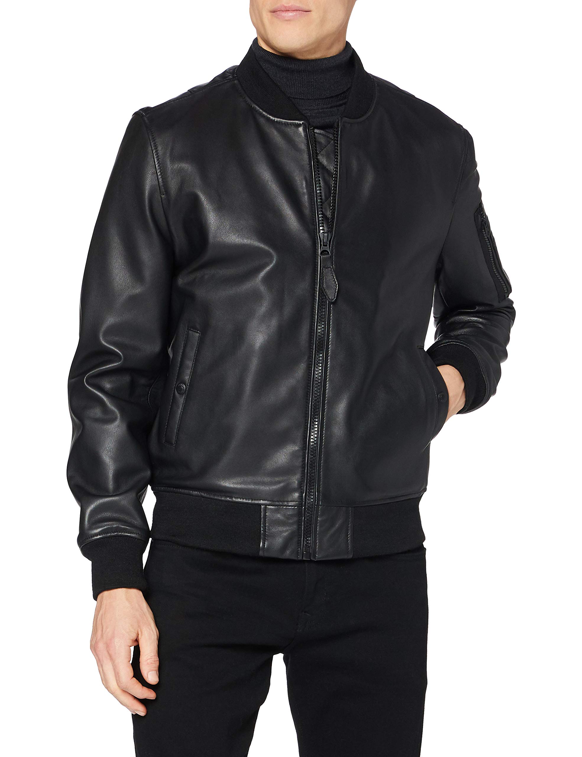 Schott NYC Men's Bomber En Cuir Leather Jackets, black