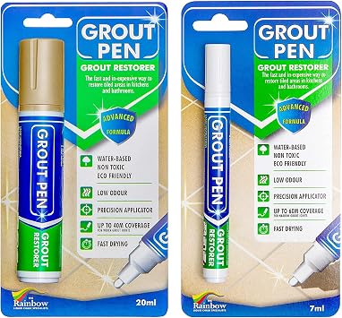 Grout Pen Tile Paint Marker Waterproof Grout Colorant and Sealer Pen to Renew, Repair, and Refresh Tile Grout - Cleaner Coating Stain Pens - 2 Pack, 15mm Wide Beige and 5mm Narrow White Tip