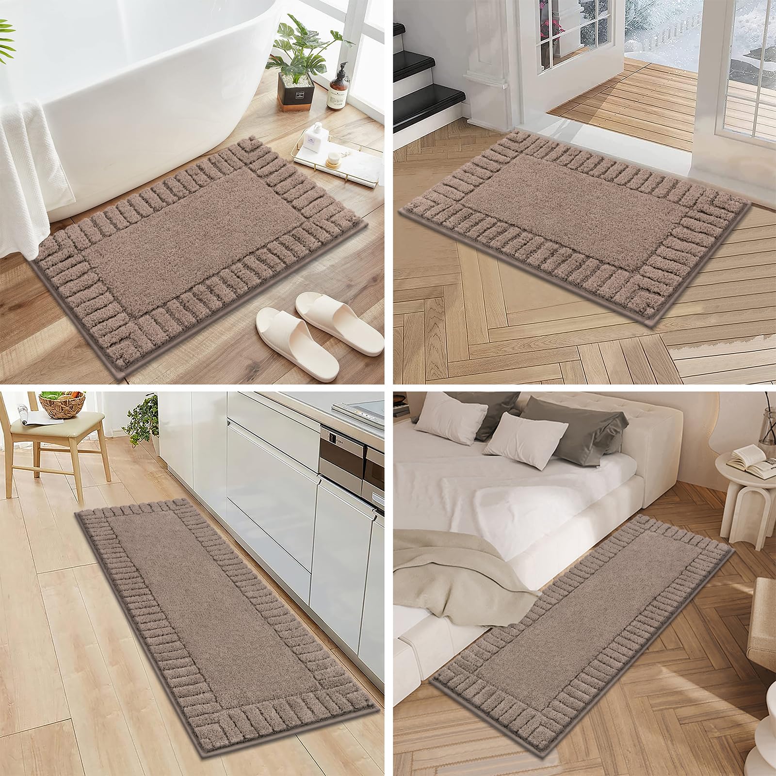 Pauwer Set di tappeti da bagno 3 pezzi tappeti da bagno doccia con contorno a forma di U tappetino da bagno assorbente in microfibra tappetini da bagno antiscivolo lavabili in lavatrice set di