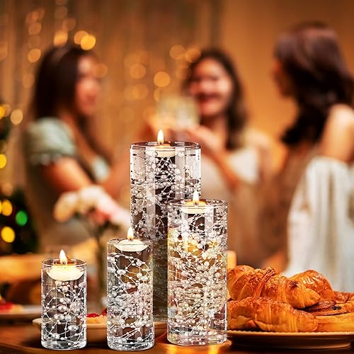 Miniatura 7 de Mifoci 24 jarrones cilíndricos de cristal para boda, 24 piezas, cadena de perlas artificiales, 48 piezas de jarrones flotantes, juego de relleno de
