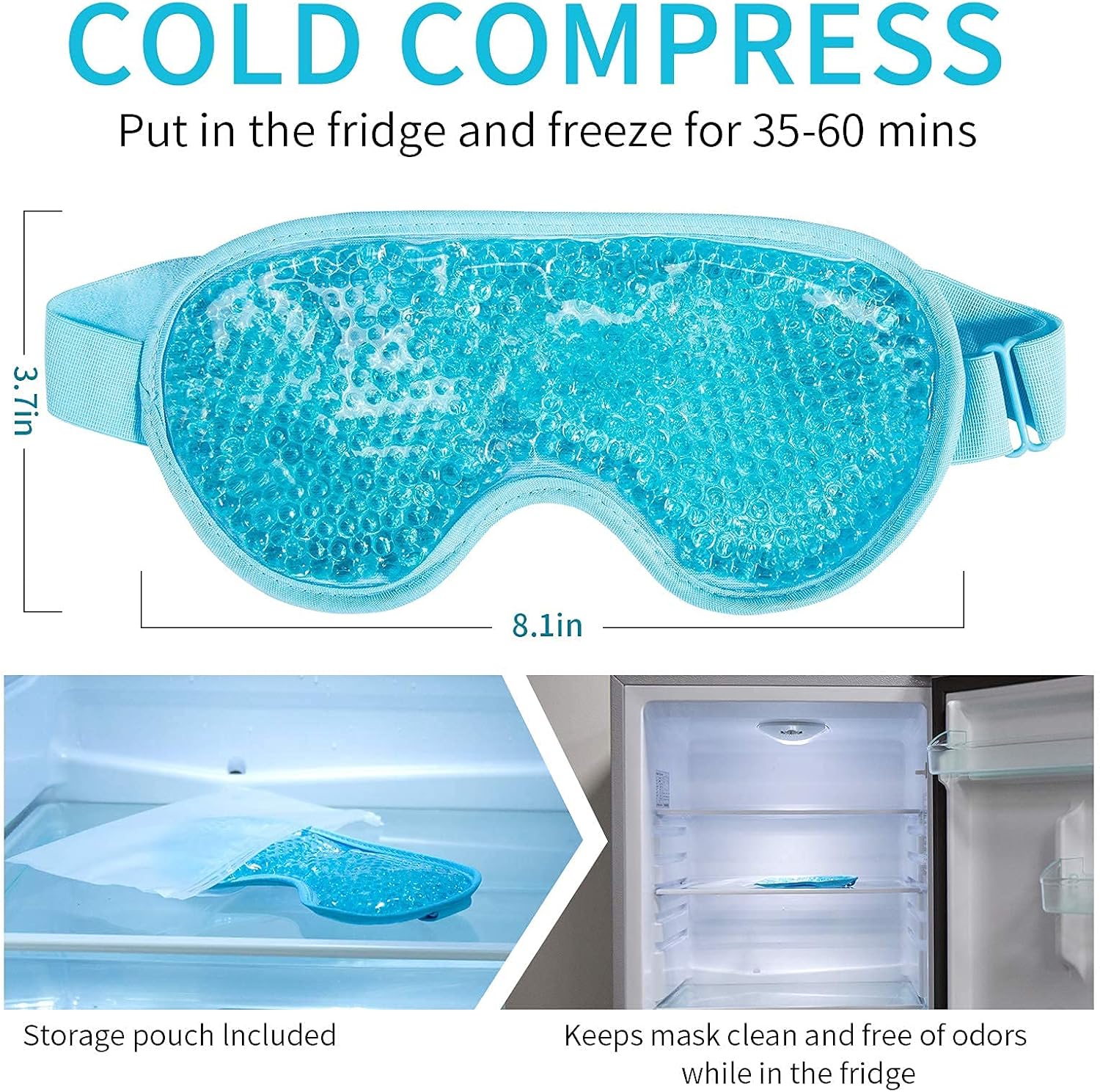 Cooling Ice Gel Eye Mask-Reusable Eye Masks, Sleeping Mask with Plush Backing for Headache, Puffiness, Migraine, Stress Relief (Blue) : Beauty & Personal Care