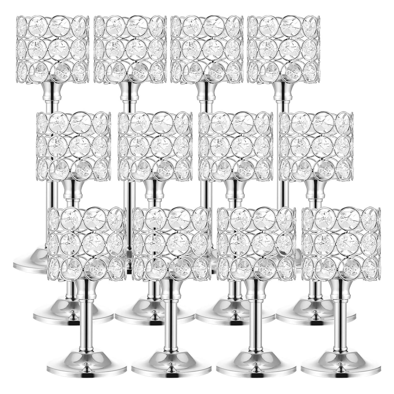 Kerzenständer 12-teiliges Kristall-Kerzenhalter-Set, 3 Größen, hohe Kristall-Kerzenständer, Säulenkandelaberständer for Tischdekoration