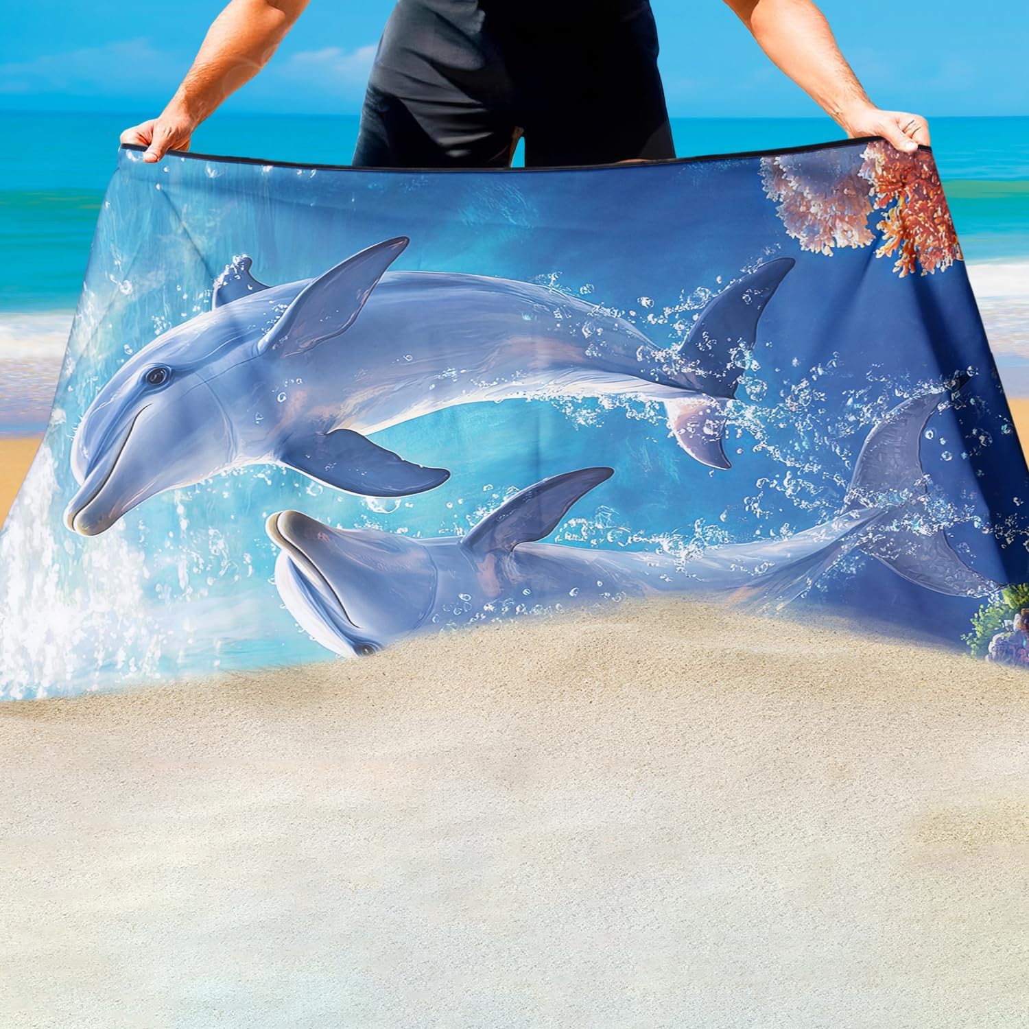 YISUMEI Oversized Microfiber Beach Towel Sand Free Quick Dry Lightweight Large Bath Towel with Dolphin 36" x 72" for Adults Pool Camping Essentials and Cruise Travel image 3