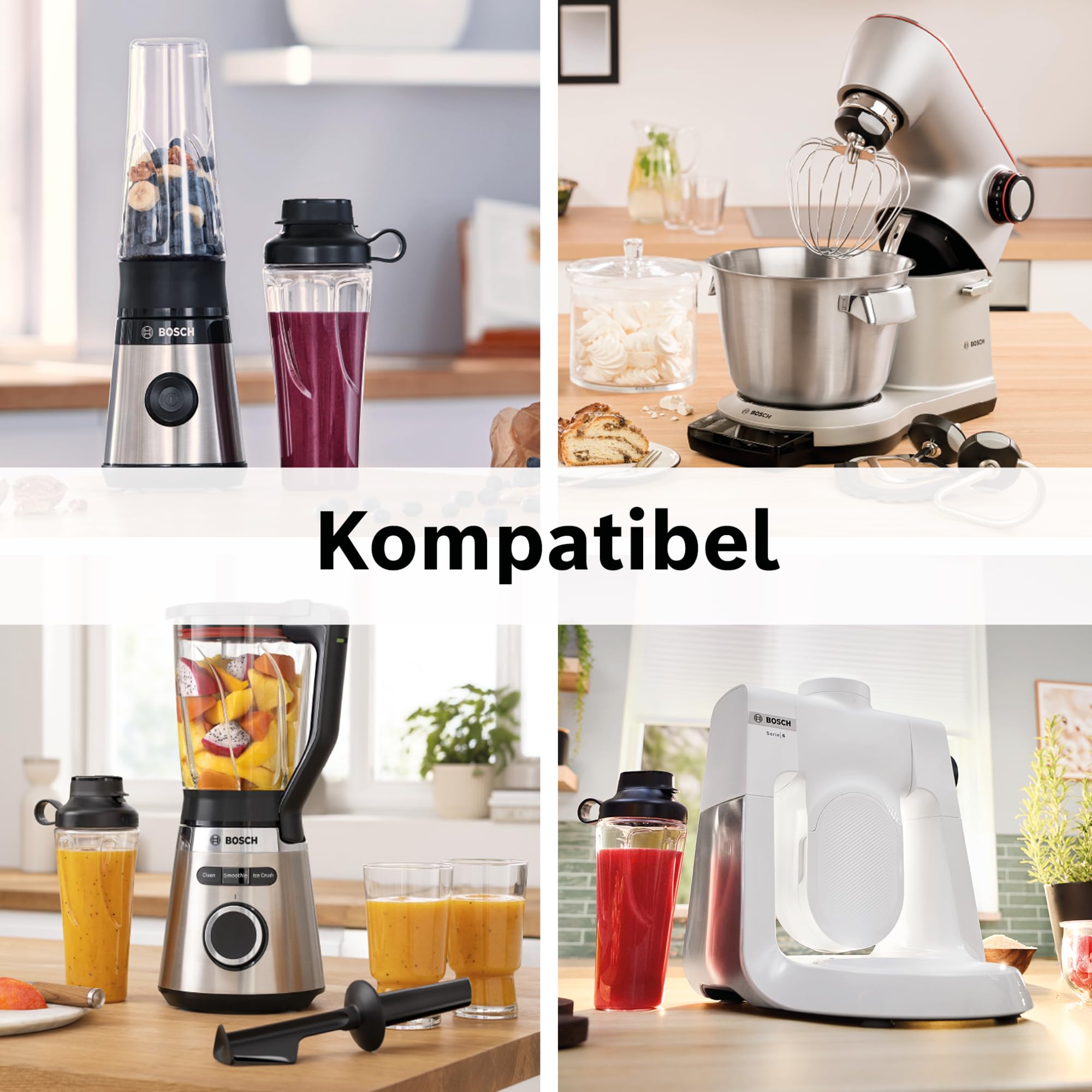 Bosch Zubehör Set MMZBTK1B aus ToGo-Flasche und Messer, für Küchenmaschine OptiMUM/Serie 6 / Serie 8, Standmixer VitaPower Serie 4 / Serie 2, 600 ml, bruchsicher, mit Deckel, spülmaschinenfest