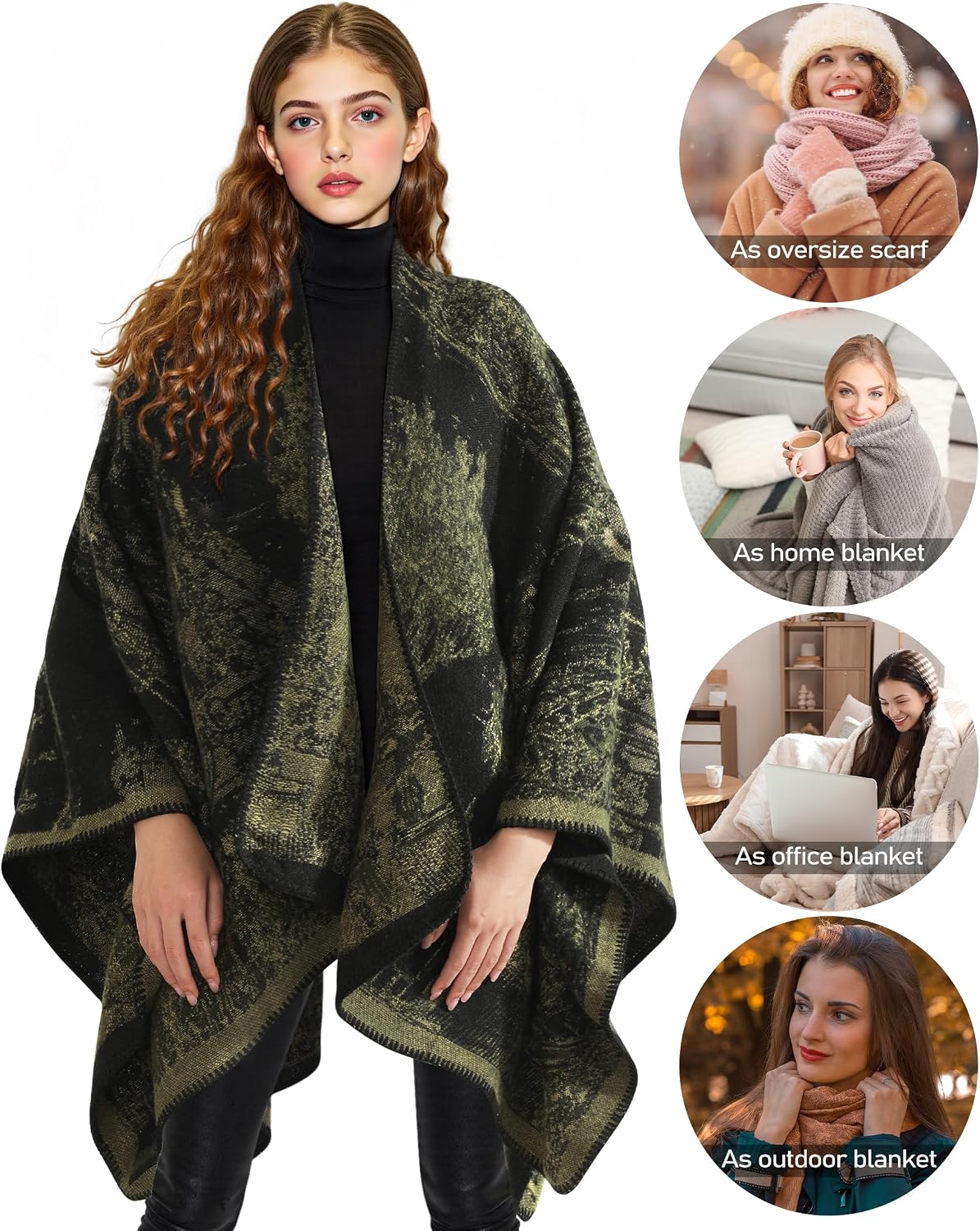 Pashmina Shawl Wraps for Women and Wraps Cardigan Cape Shoulder Top Sweater Shawl Scarf 2026 Dark Green