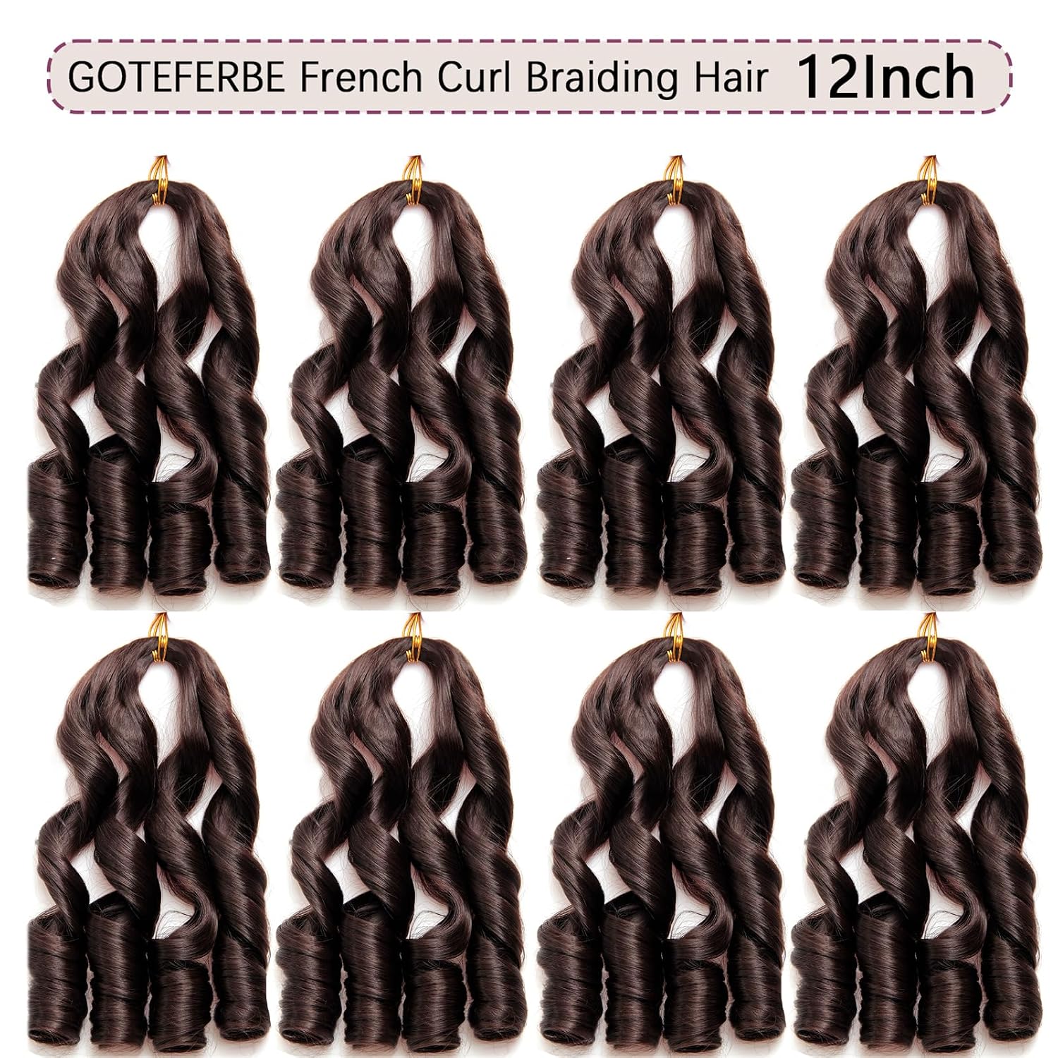 french curl crochet braiding hair loose wavy crochet hair for braids pre stretched synthetic extensions chocolate brown french curly braids lightweight hair for women 12 inch 8 packs 12 inch #4