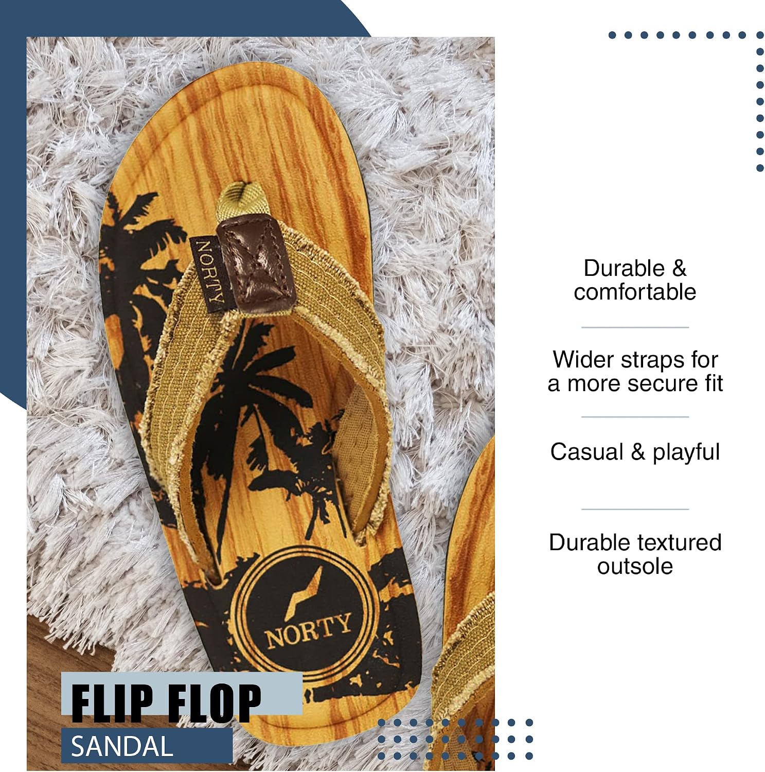 NORTY Boys' Flip-Flops for Beach, Pool, and Everyday Use – Runs One Size Small