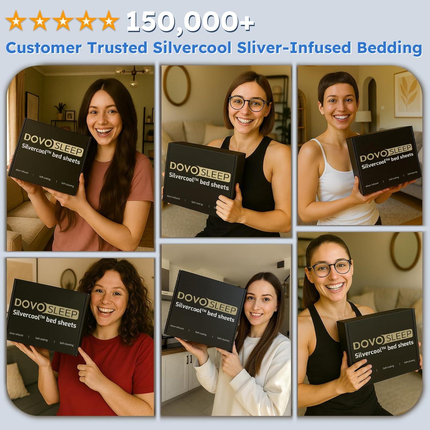 Silver Infused Sheets Set, Stays Fresh SGS Quality Certified, Temperature-Regulating Sheets for Night Sweat & Hot Sleeper, 1000-Thread-Count Luxuriously Silk Feel - Blue, King Set (3 Piece Set) - Image 6