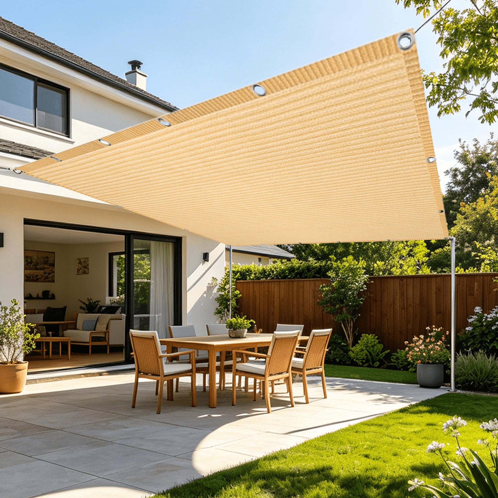 Voile d'ombrage rectangulaire anti UV crème 2.3 x 3.8 m avec œillets