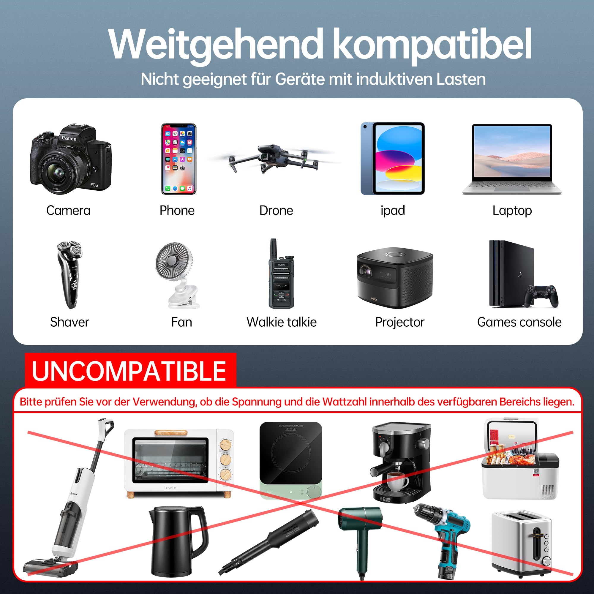 Upgrade 300W Spannungswandler, Wechselrichter 12V auf 230V Stromumwandler mit PD 65W & QC3.0 18W USB kfz ladegerät und Auto Steckdose, Laden Sie Ihr Laptop, iPad, iPhone Und Mehr - Rot